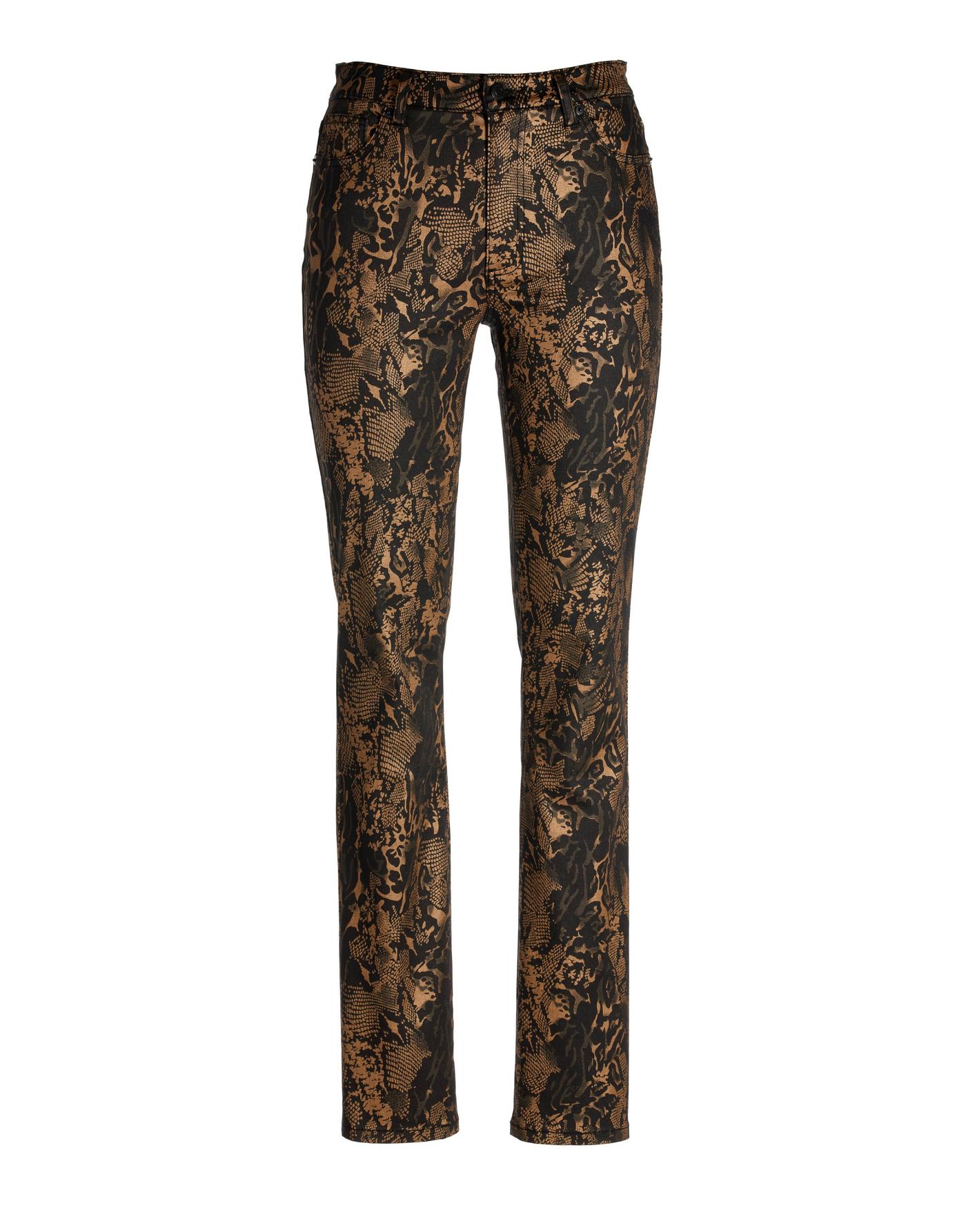 Newport Neutral Python Print Coated Slim Straight Jean - Black