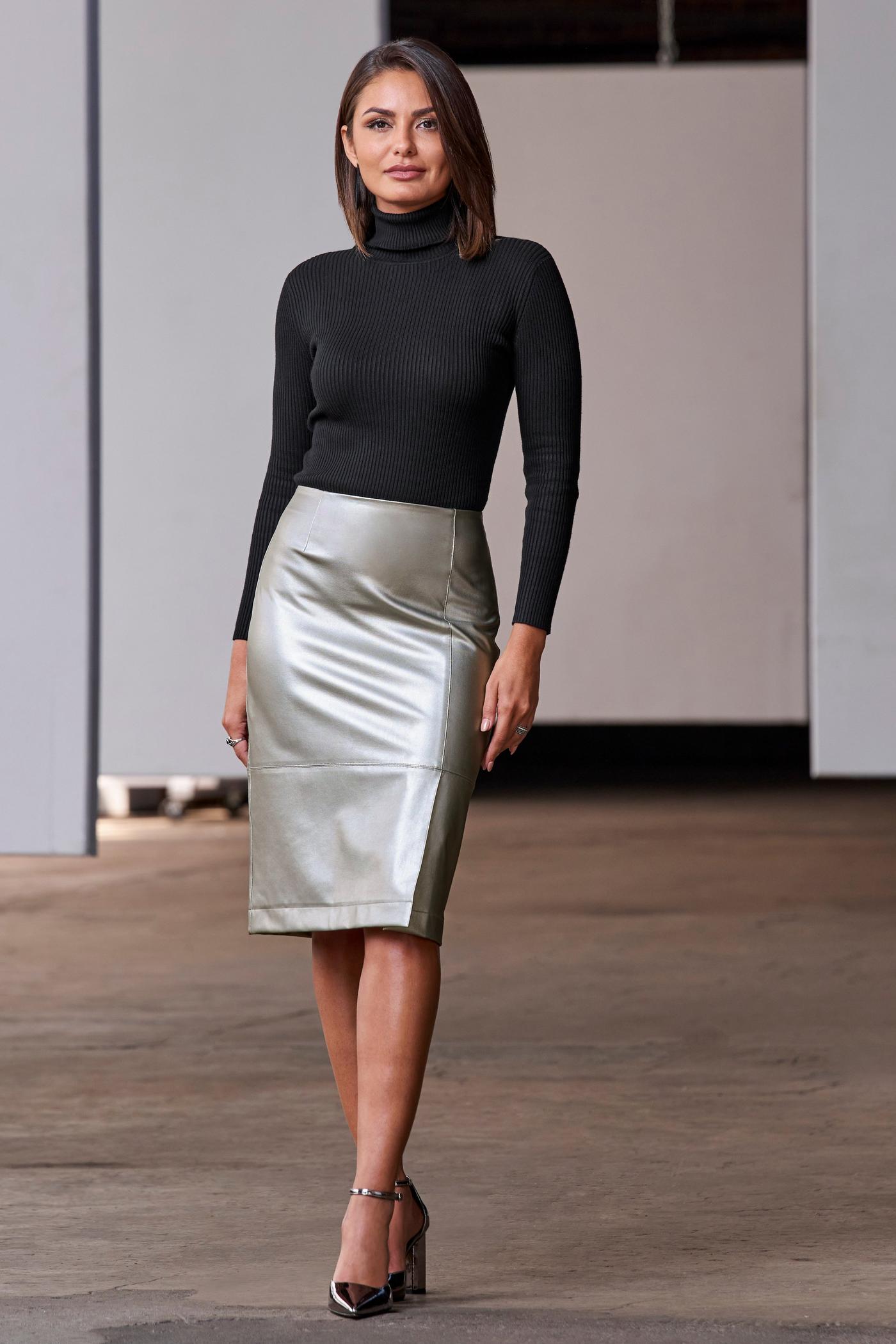 Silver leather outlet skirt