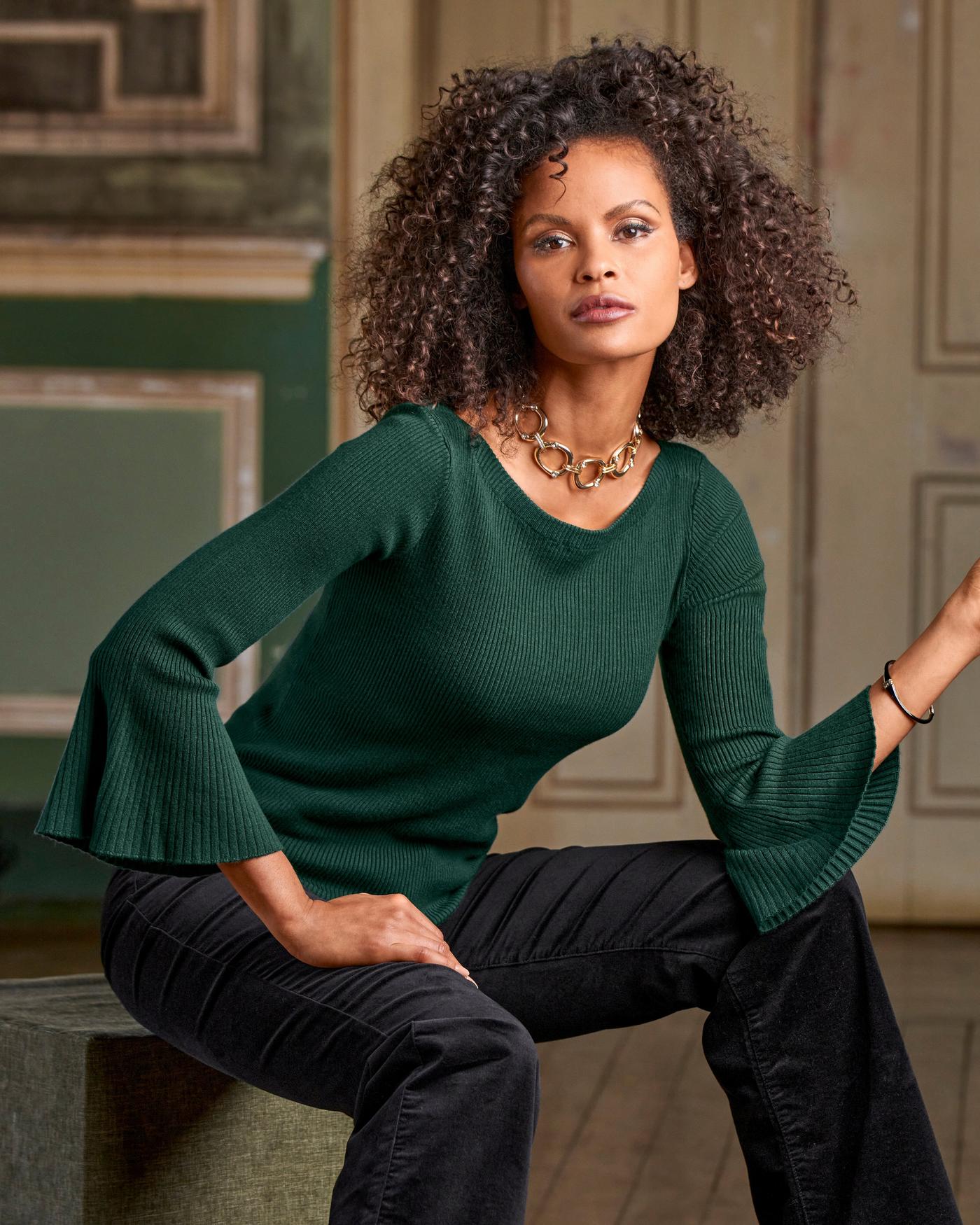 Green bell sleeve sweater sale