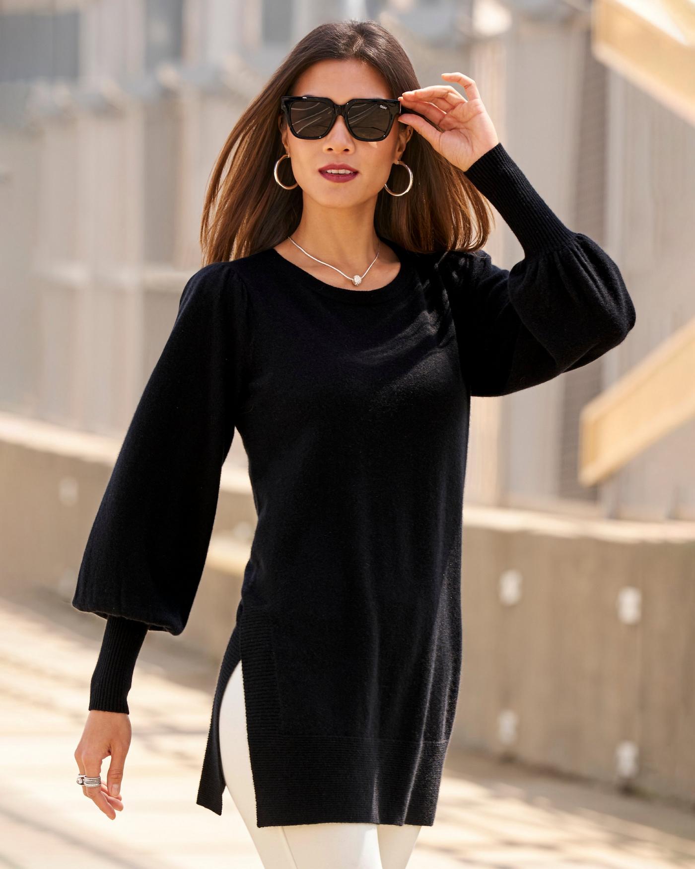 Cashmere Puff Sleeve Sweater Tunic Black