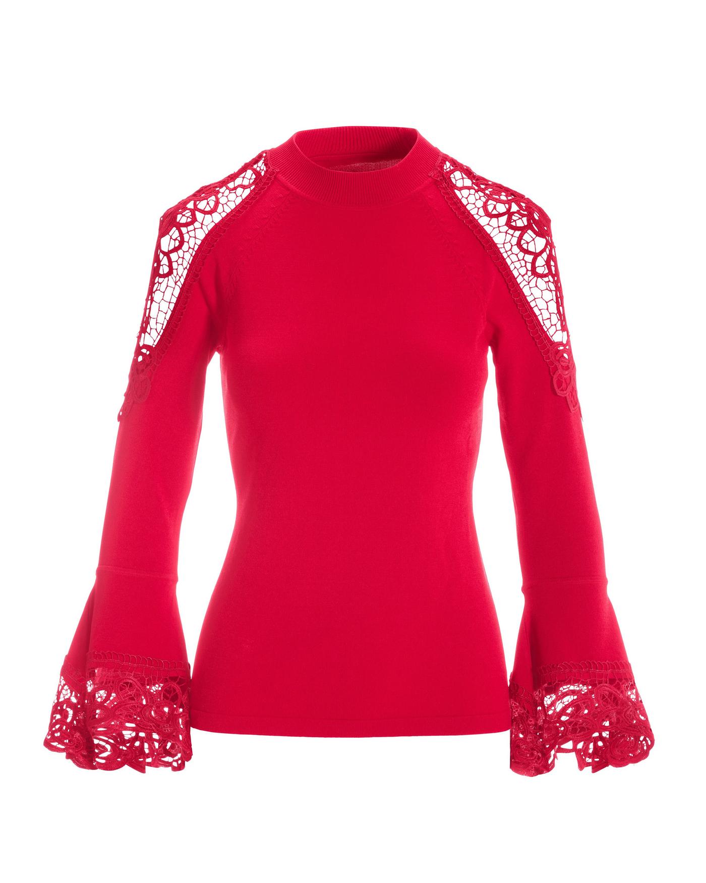 Lace Inset Flare Sleeve - Racing Red