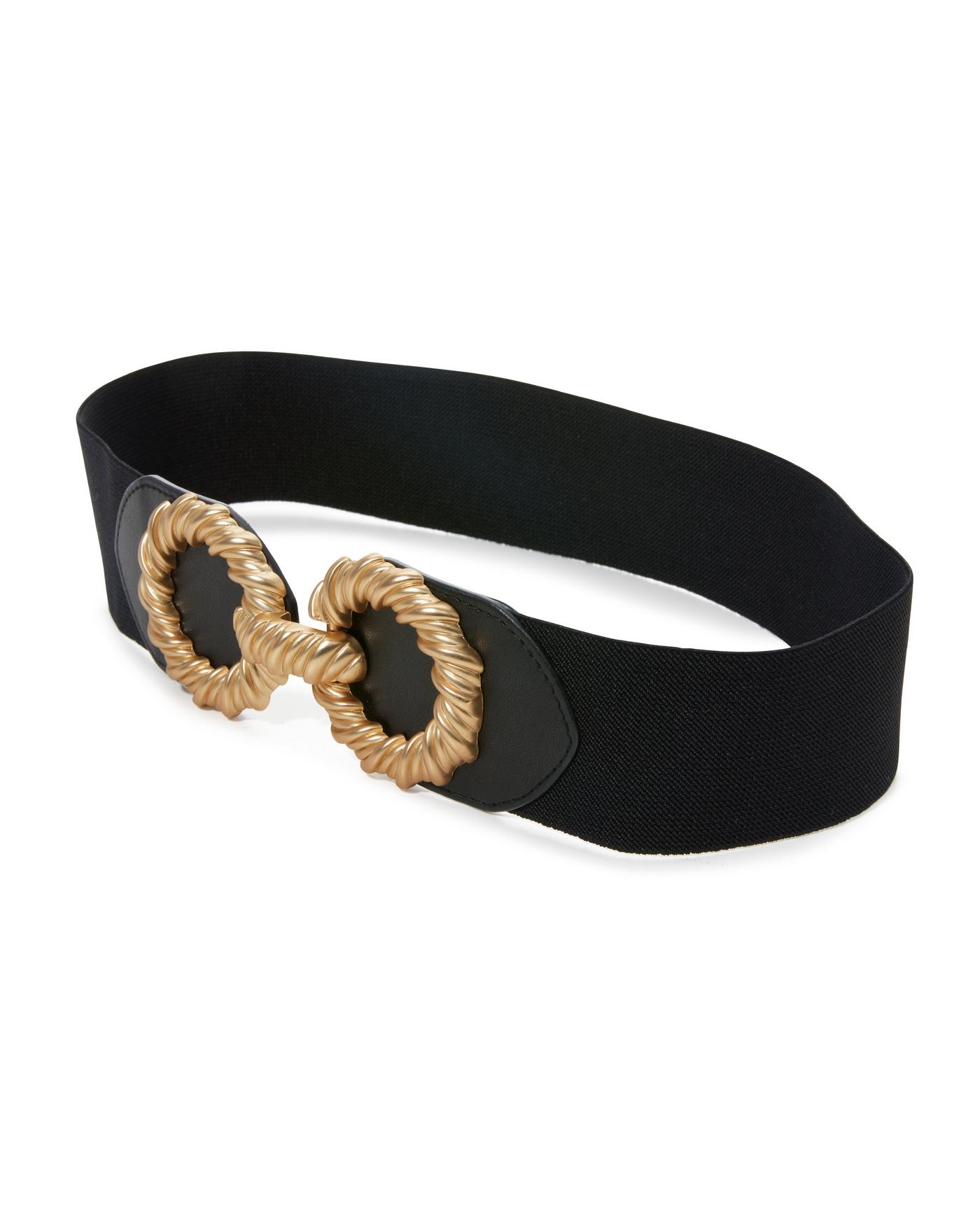 Twisted Hardware Stretch Belt - Black/Gold