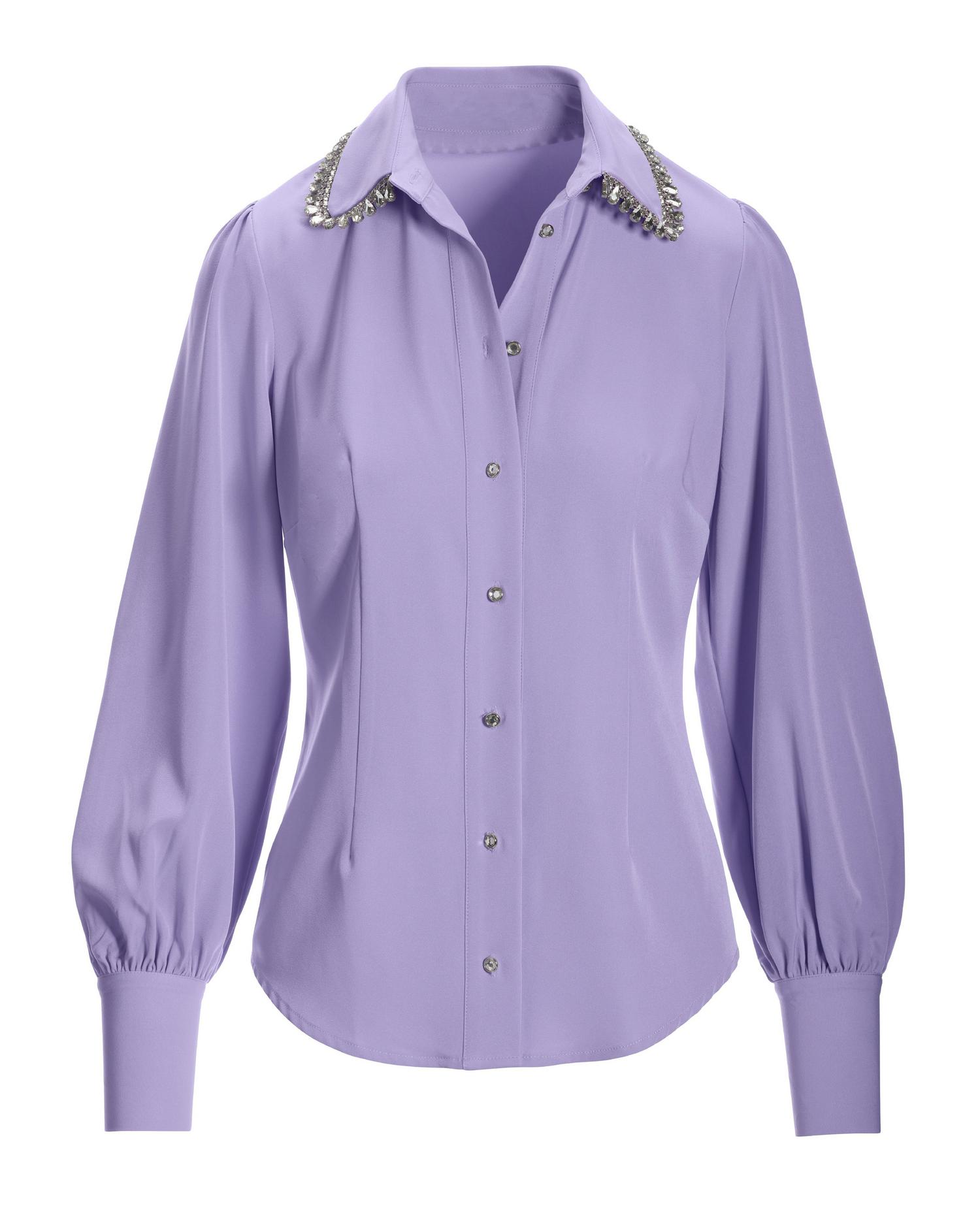Embellished Blended Collar Neck Women's Casual Shirt