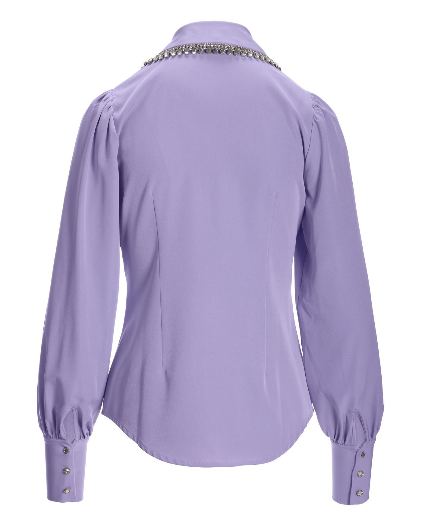 Crystal Embellished Collar Victoria Chic Drama Sleeve Shirt Violet Tulip