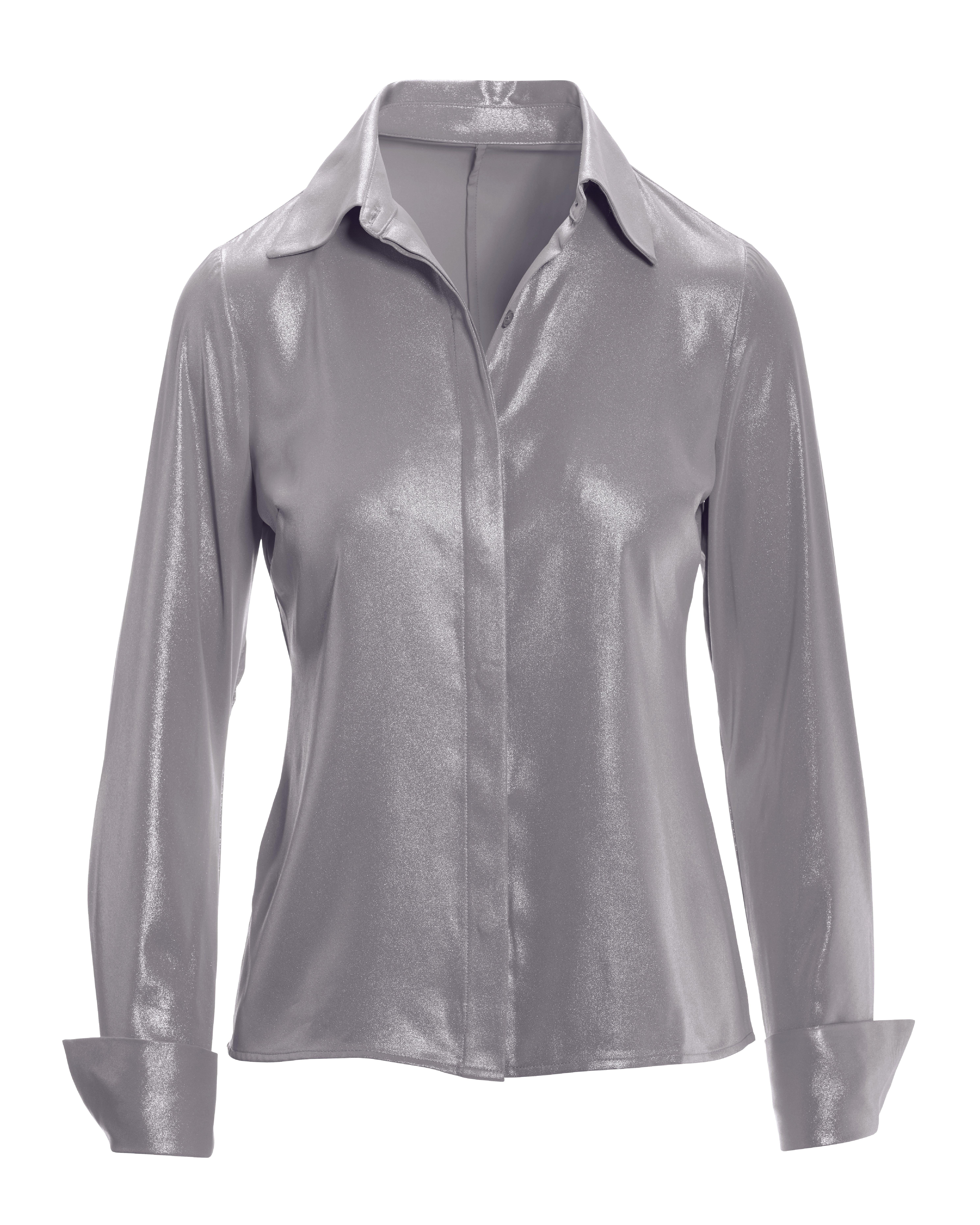 womens silver metallic blouse