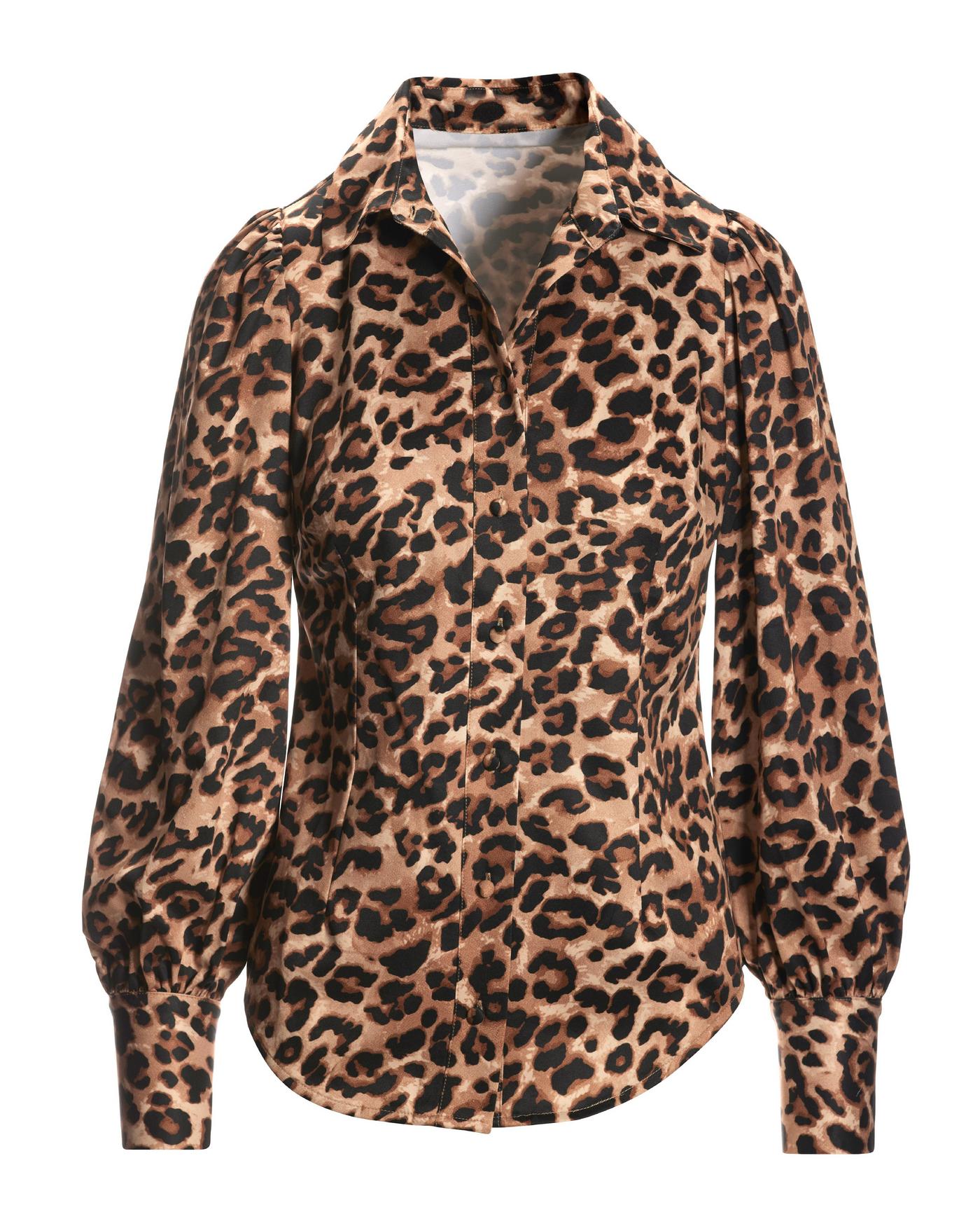 Muted Cheetah Print Victoria Chic Drama Sleeve Shirt - Black Multi