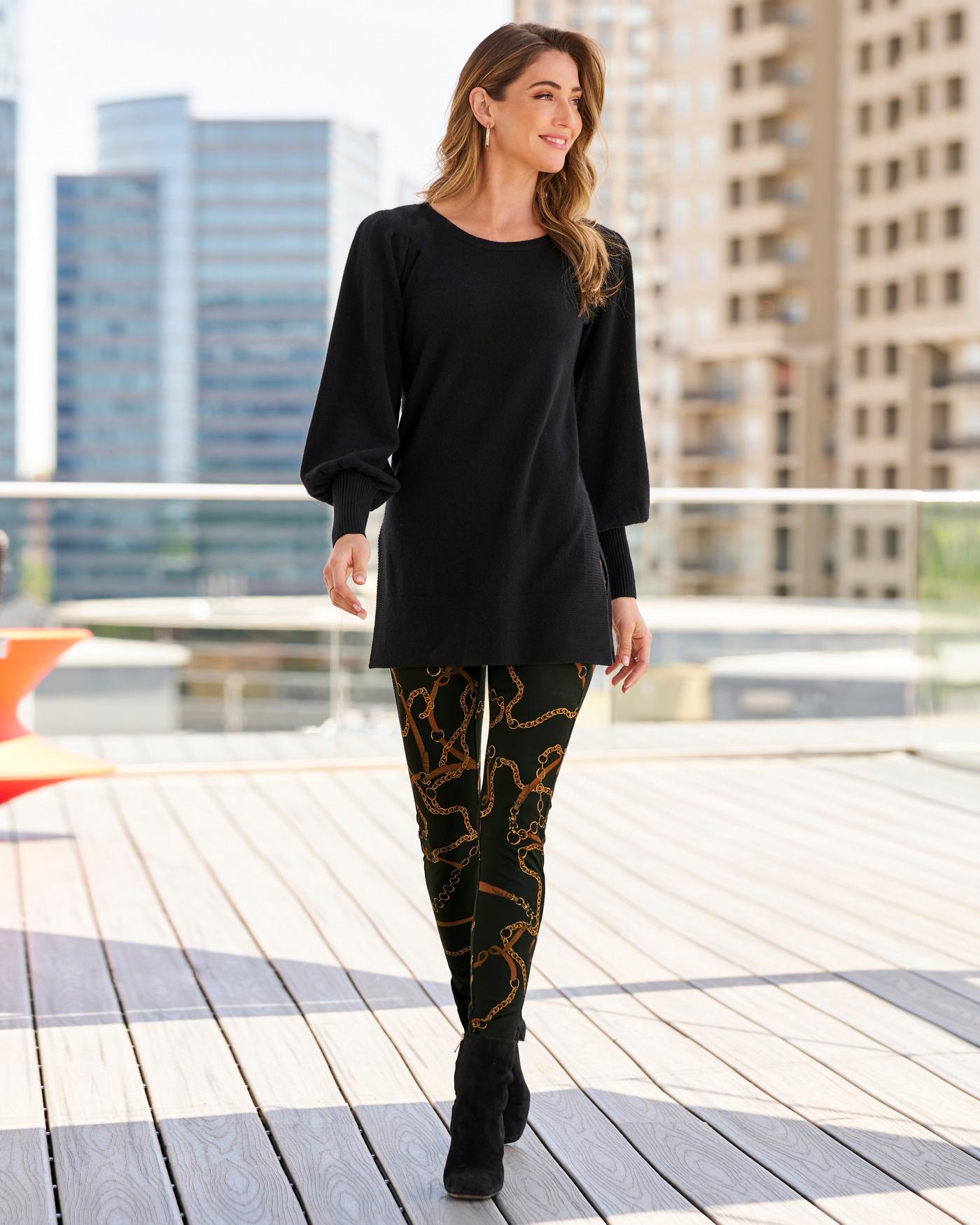 Aspen Golden Chains Print Ponte Legging Black/Gold