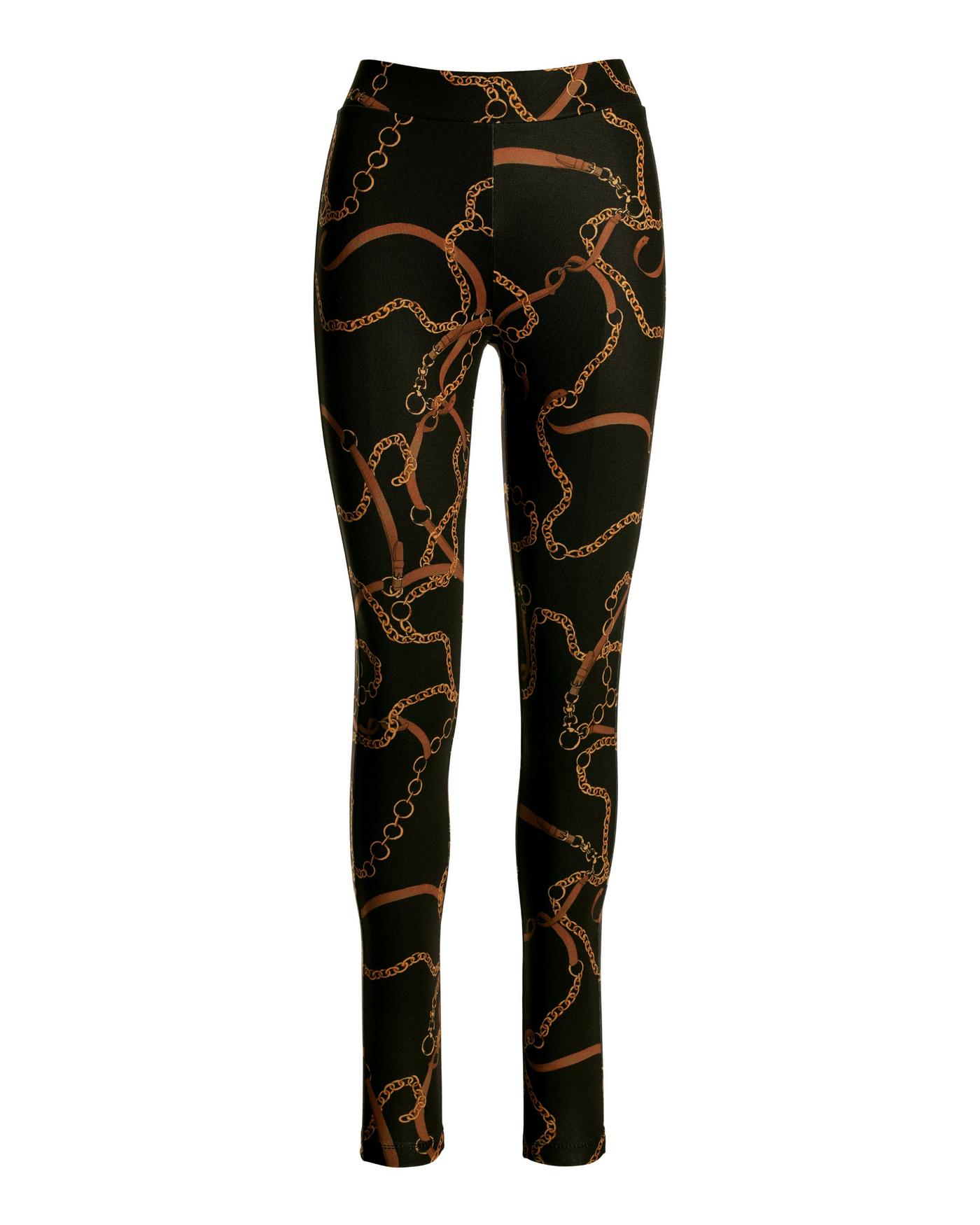 Aspen Golden Chains Print Ponte Legging - Black/Gold