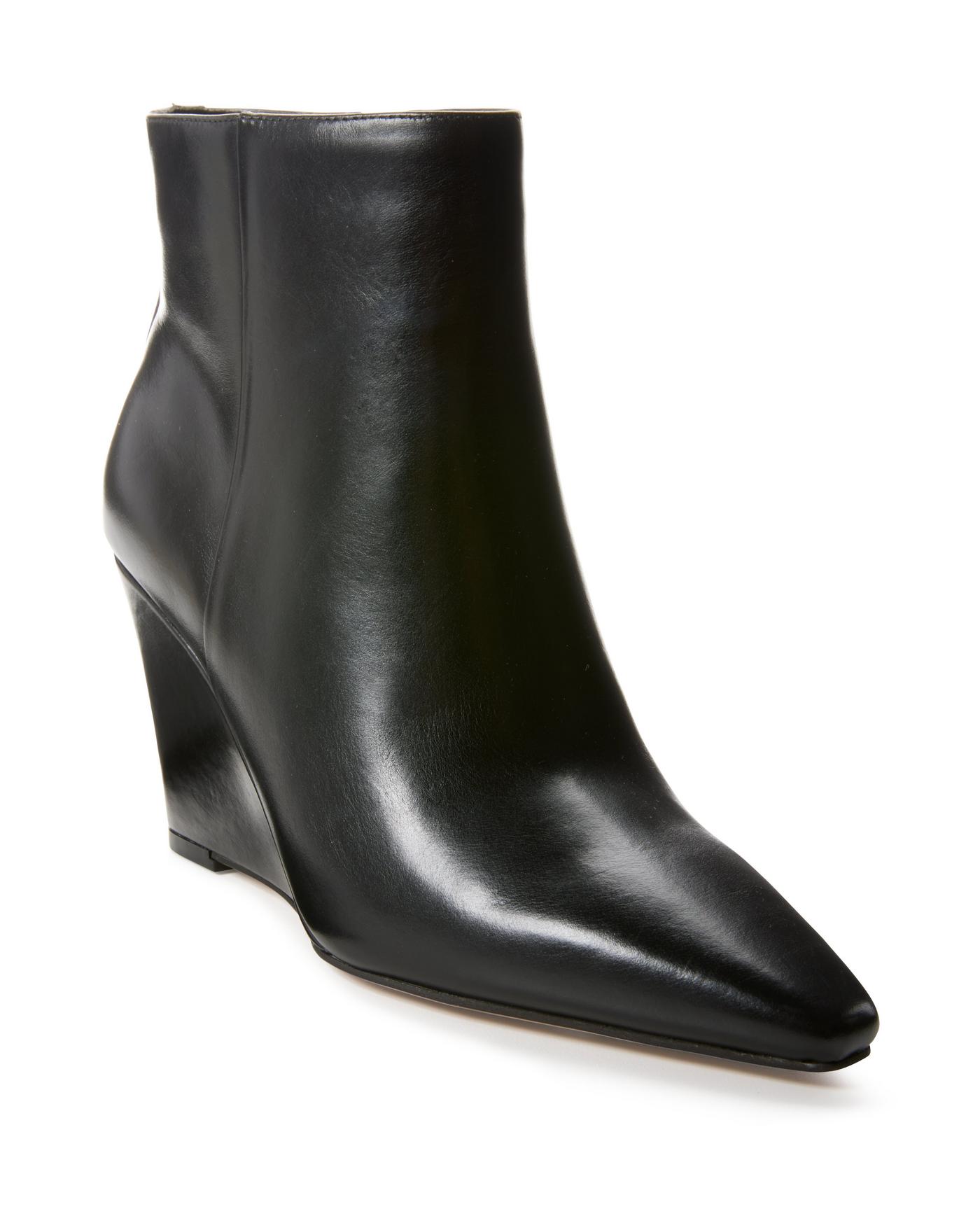 Leather Wedge Bootie - Black