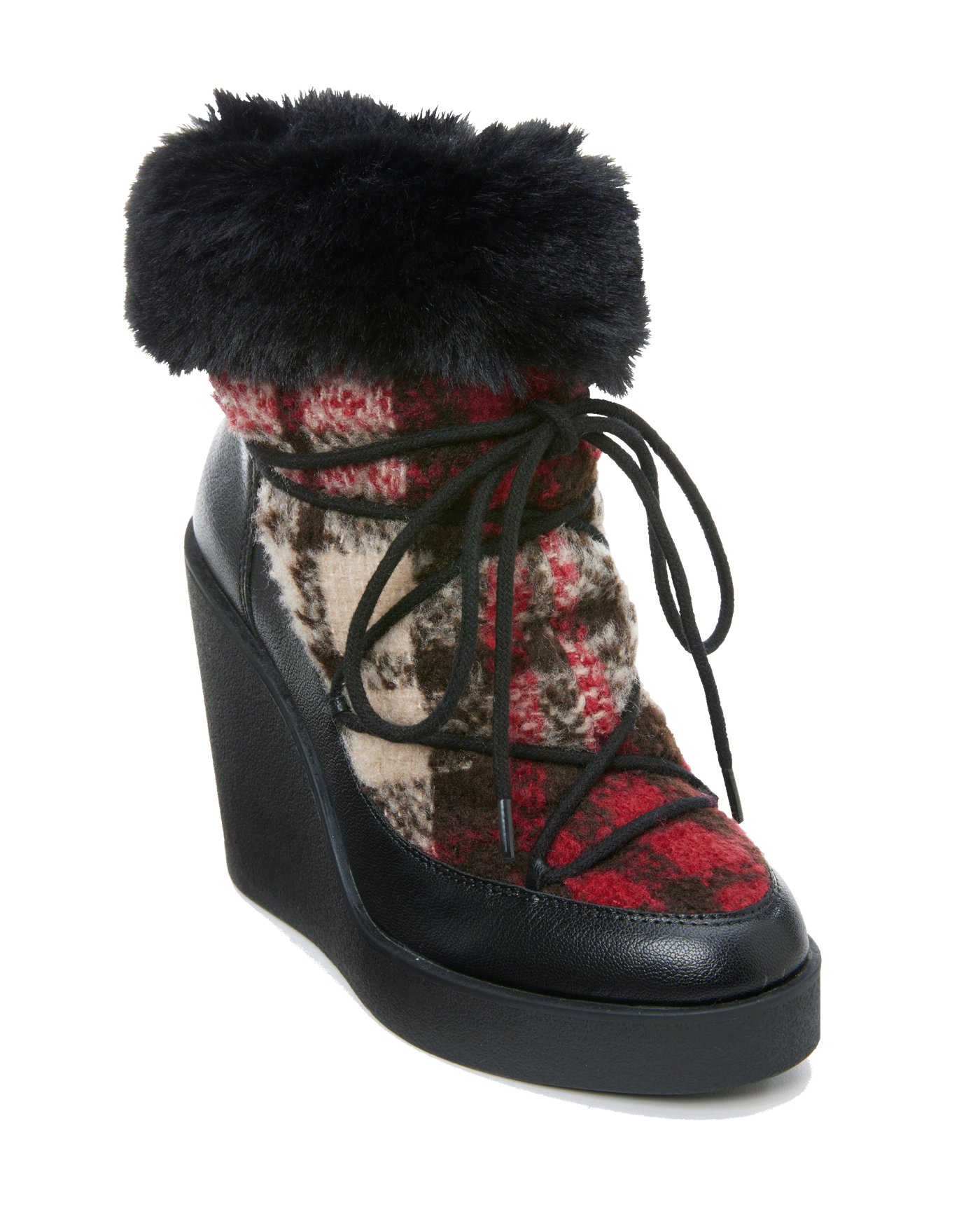 Fur Trim Wedge Bootie Black Multi