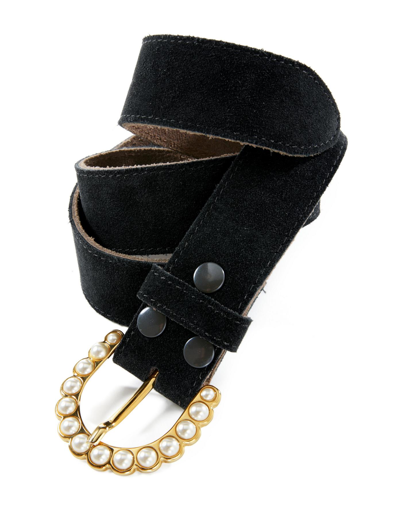 Leather Pearl Buckle Belt Black