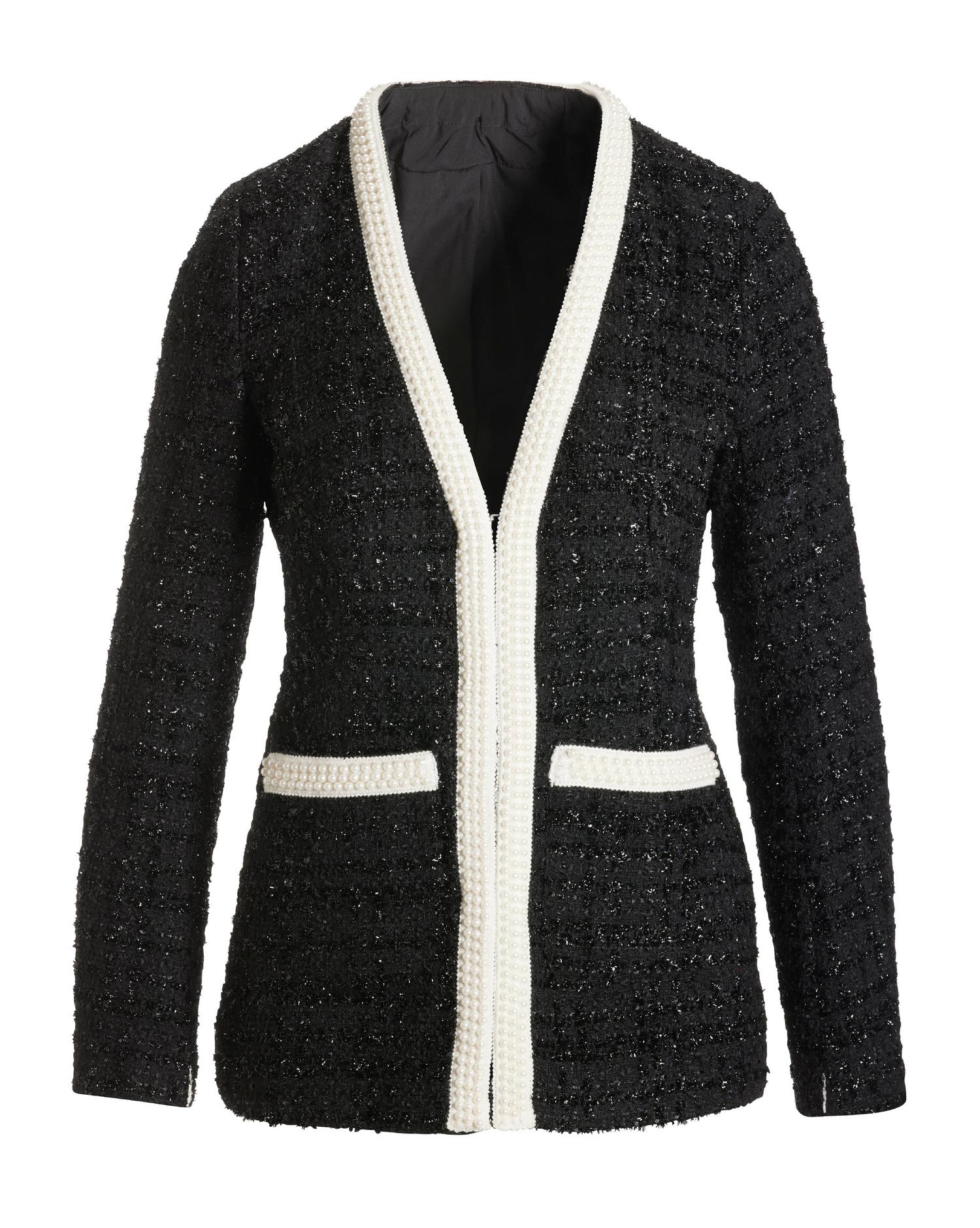 Classic Pearl Trim Tweed Parisian Jacket - Black