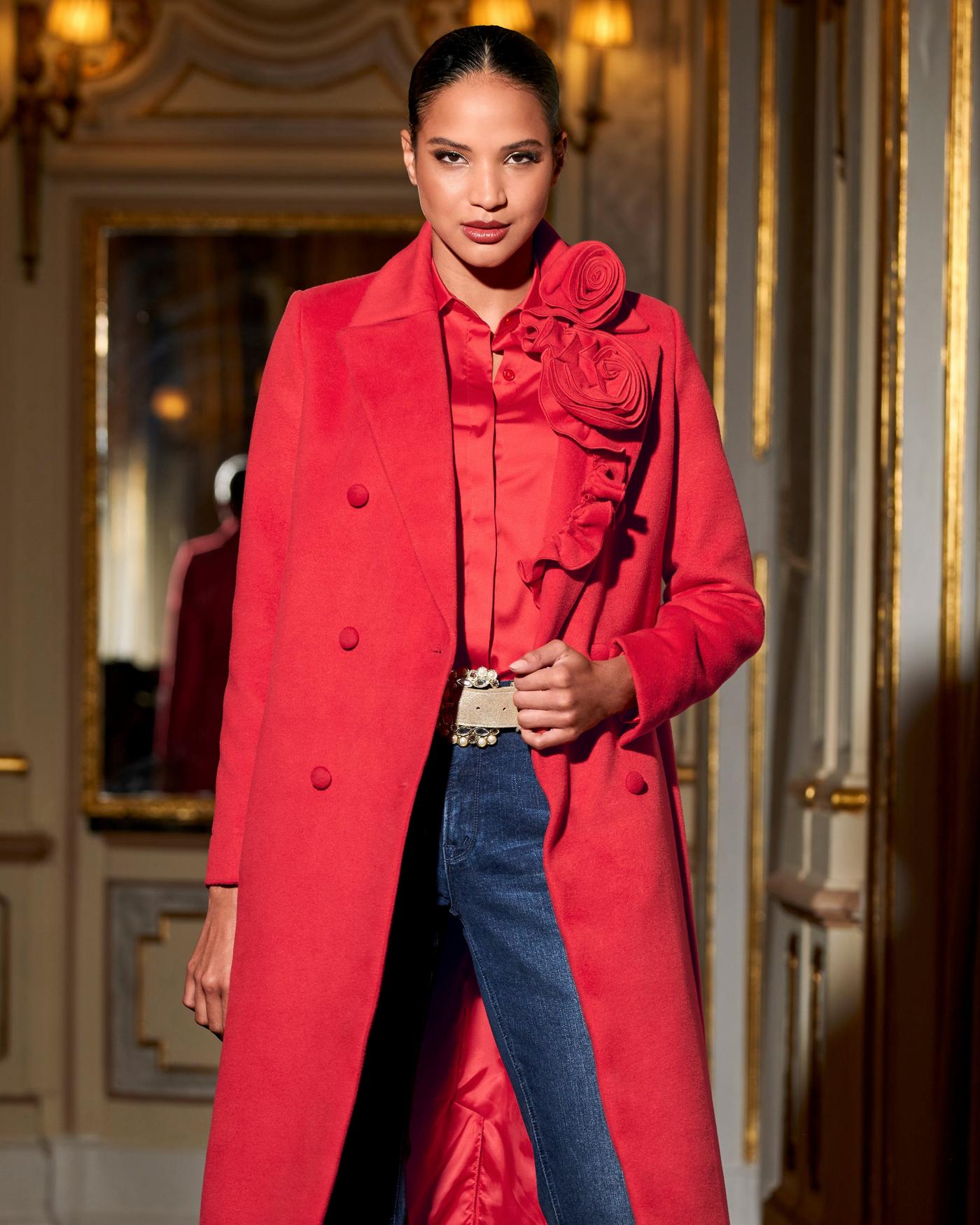 Red mid sale length coat