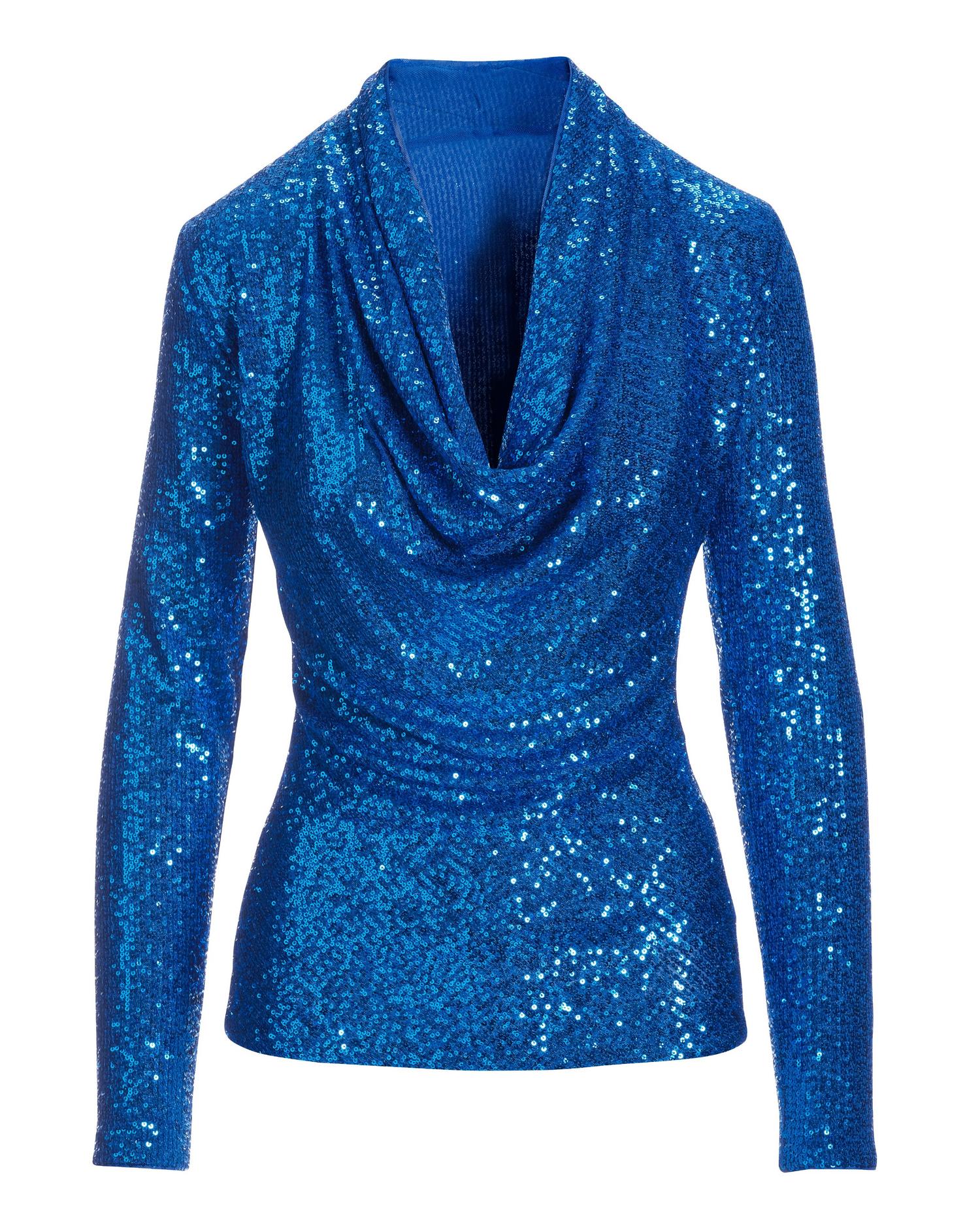 Sequin Cowl Neck Knit Top - Classic Blue | Boston Proper