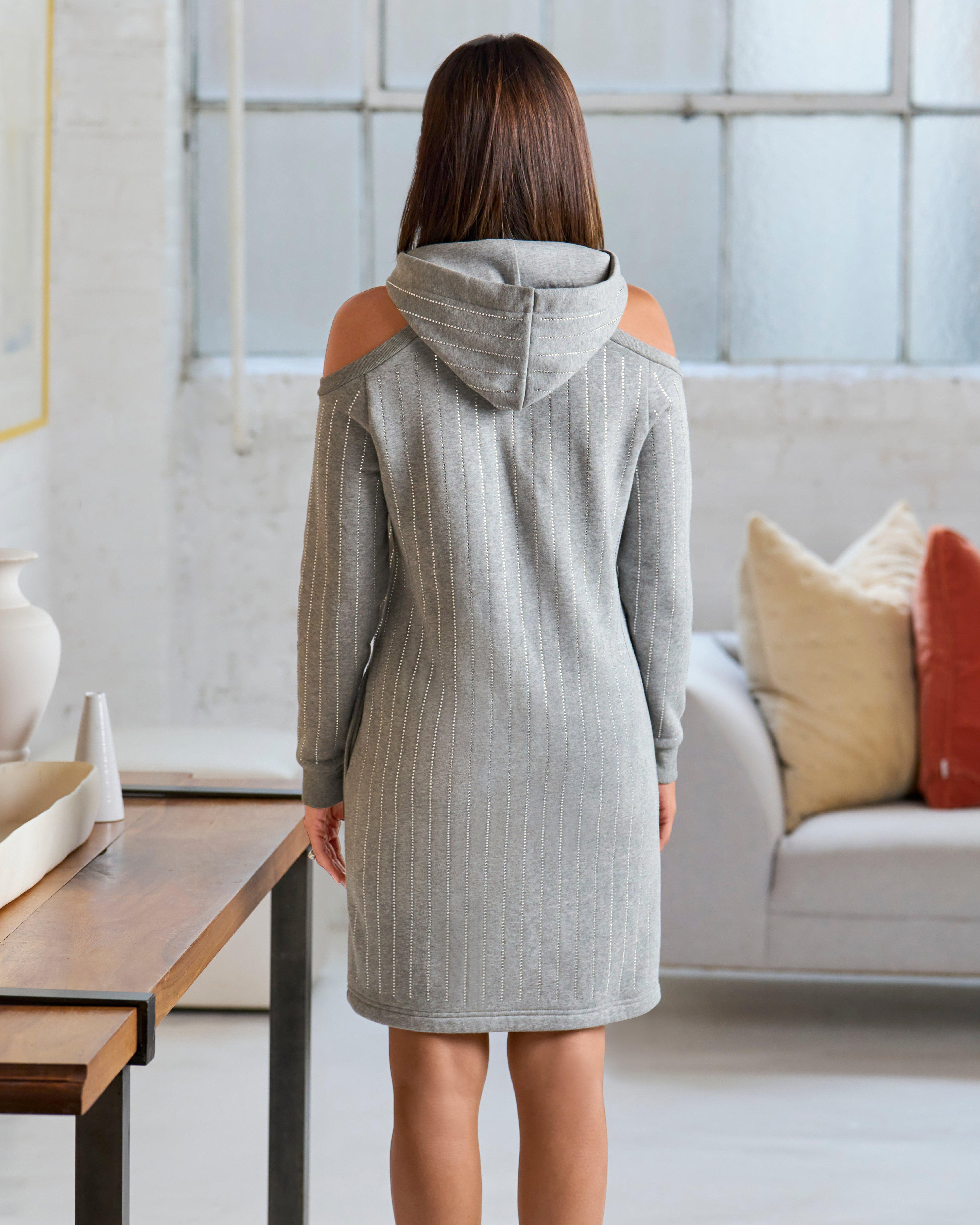 Embellished Cold Shoulder Sweatshirt Dress - Heather Gray | Boston Proper