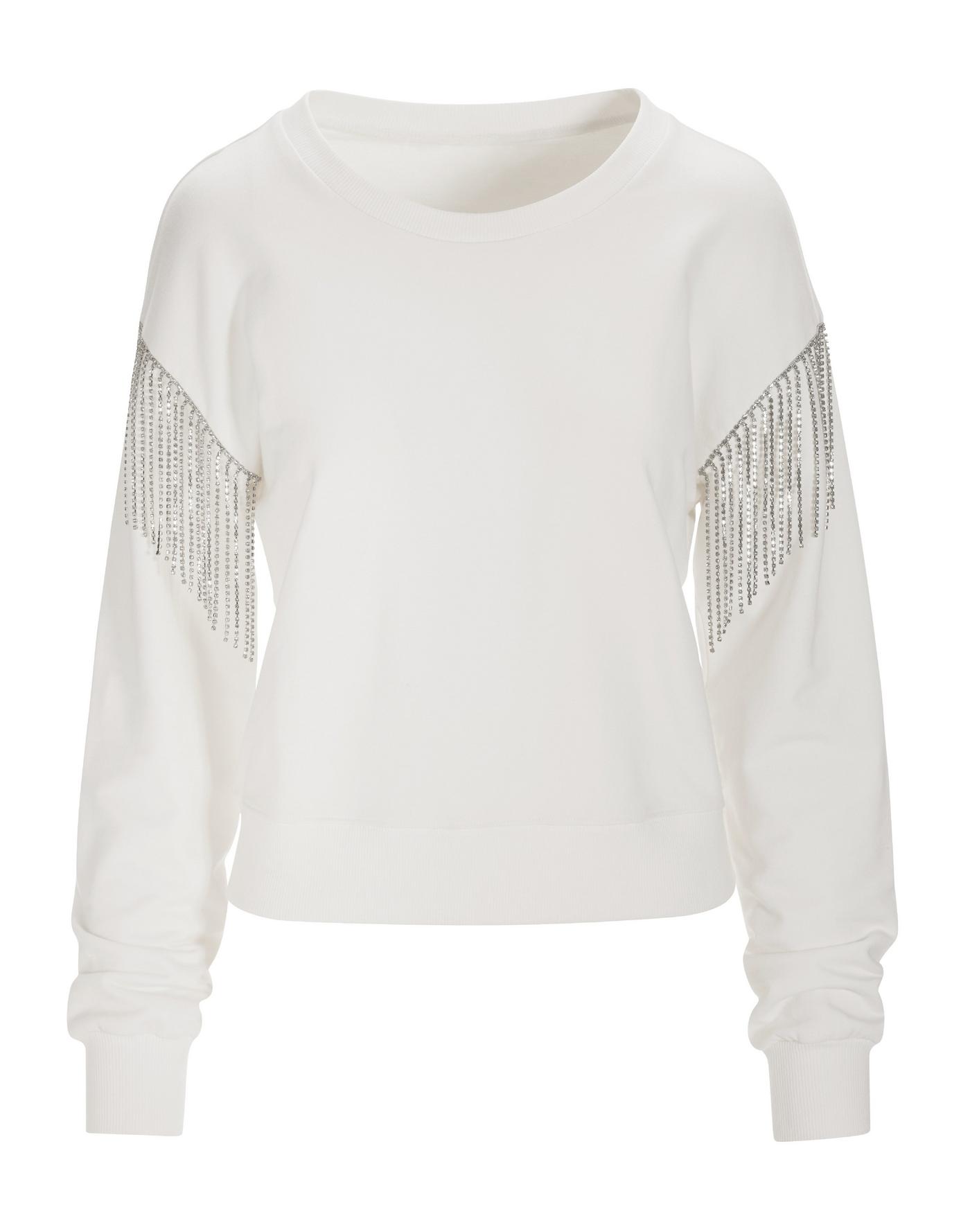 Embellished Fringe Sweatshirt - White Silver | Boston Proper