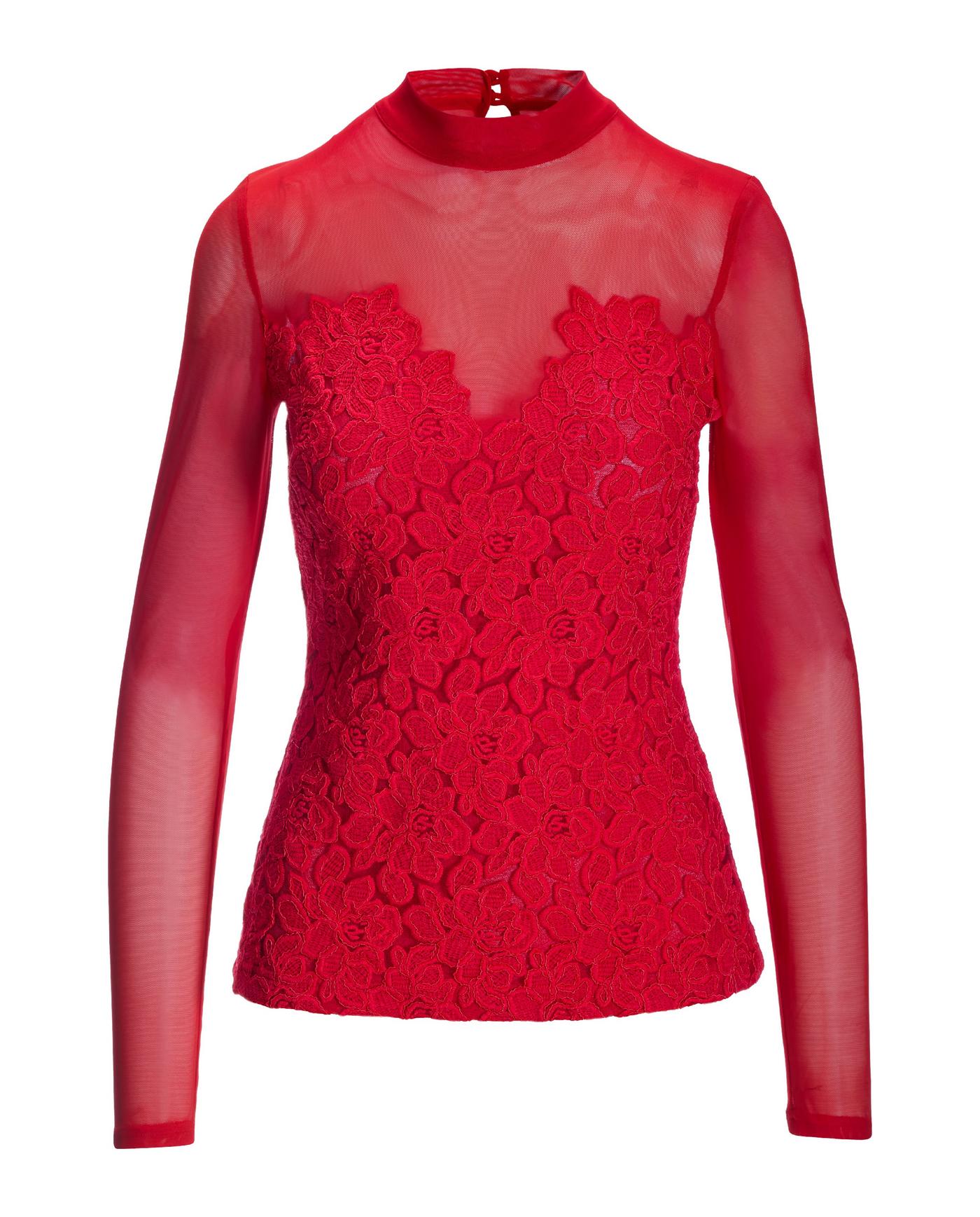 Lace Mesh Knit Top - Racing Red | Boston Proper