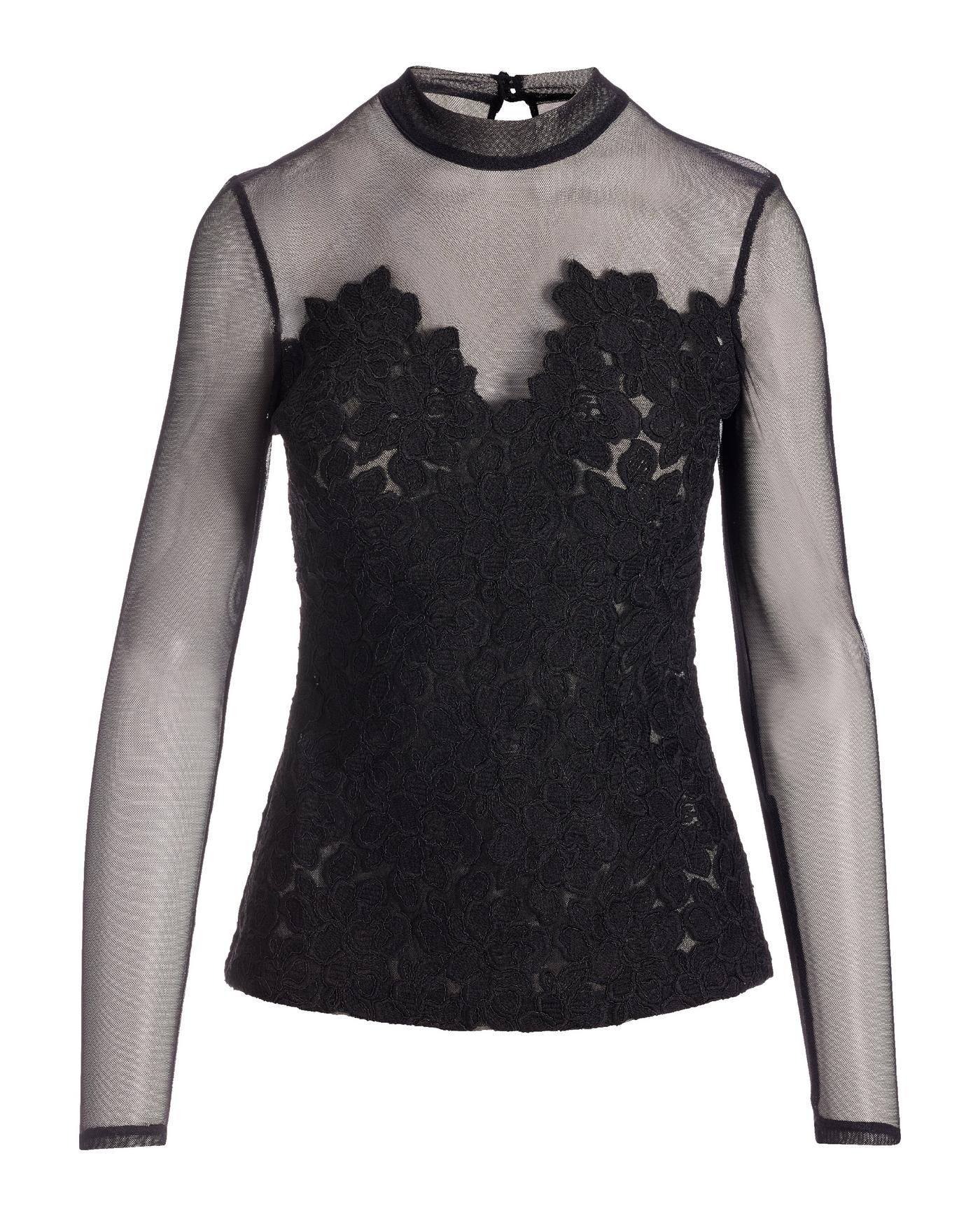 Lace Mesh Knit Top - Black | Boston Proper