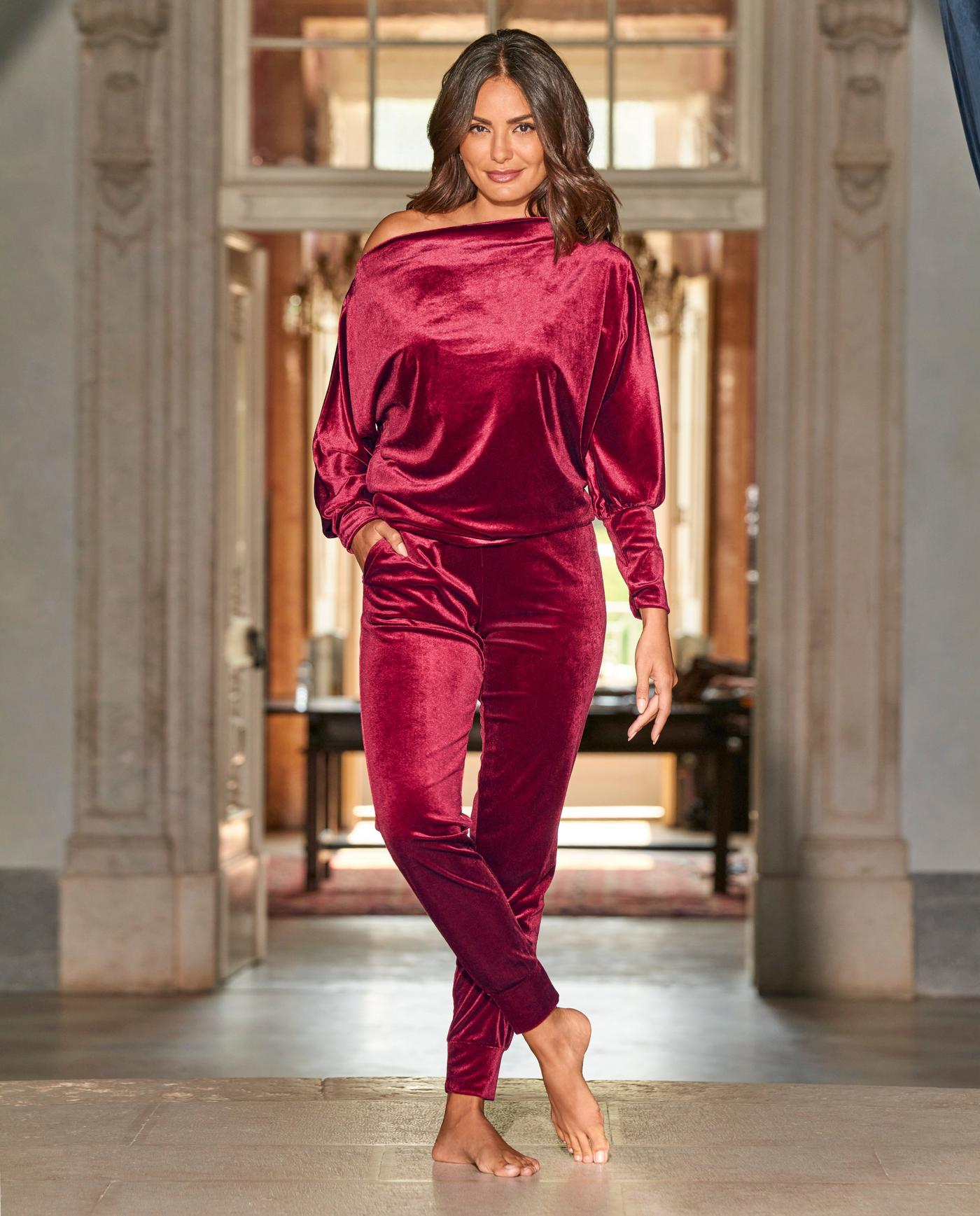 Slouchy Velour Top & Jogger Set - Burgundy