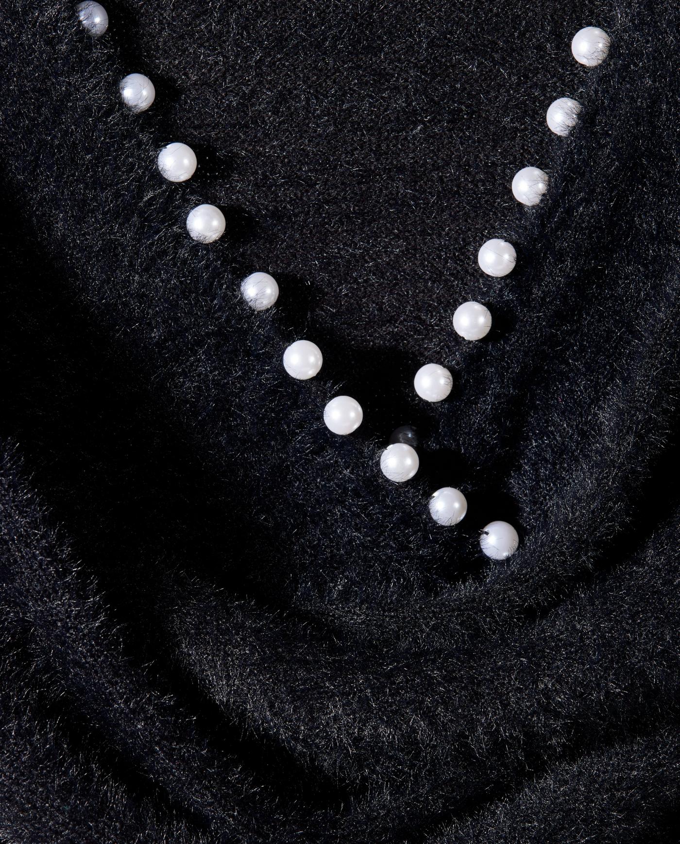 Pearl Trim Plush Surplice Sweater - Black