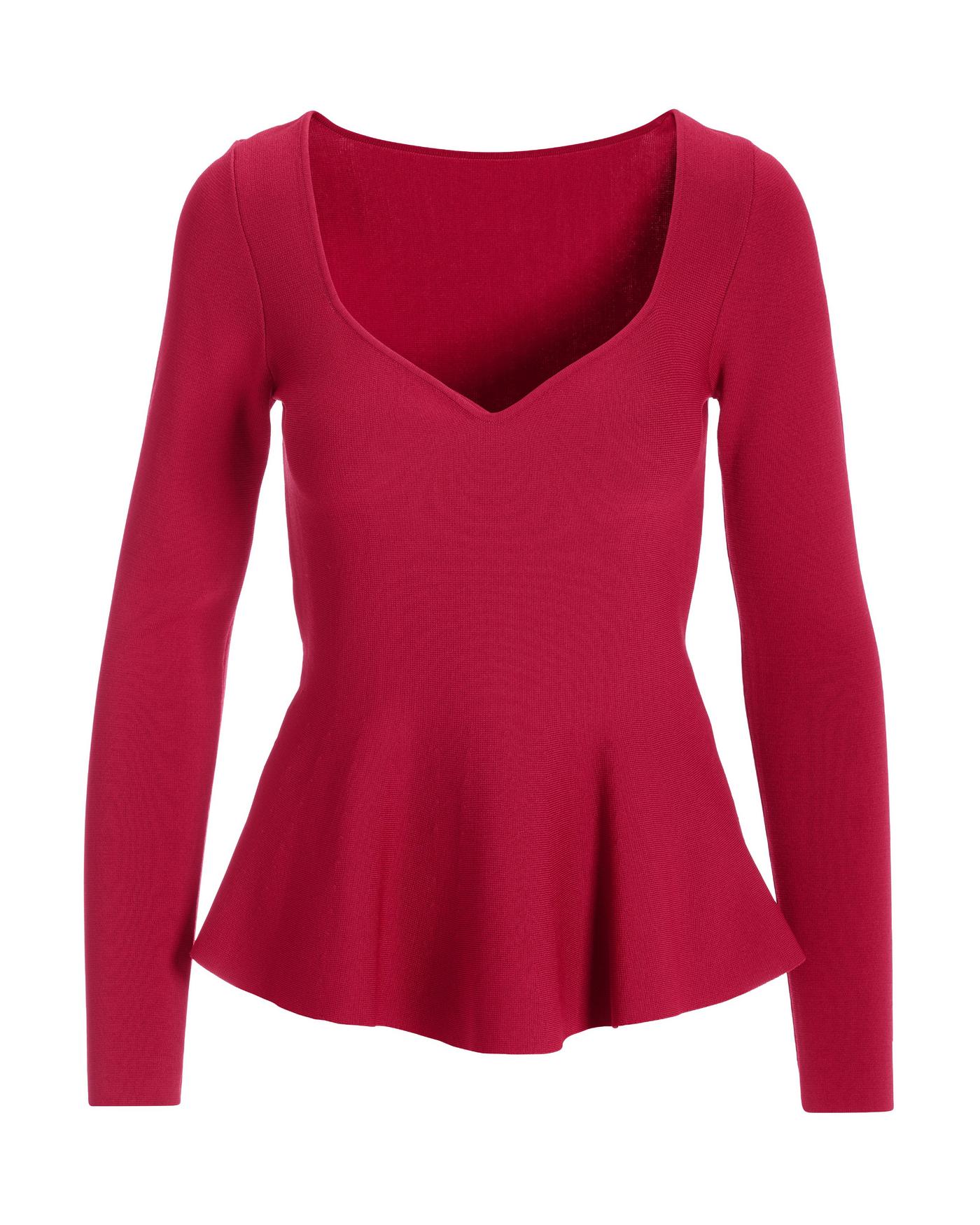 HUPOM Womens Sweatshirt Round Neckline Peplum Flap Jacket Red L 