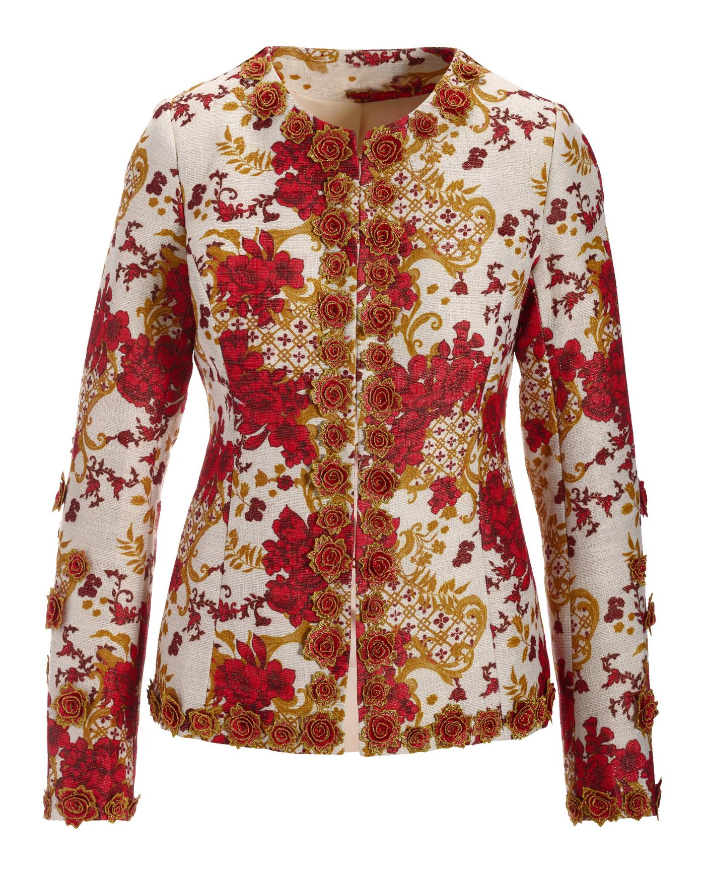 Status Print 3D Metallic Floral Jacket - Red Multi | Boston Proper