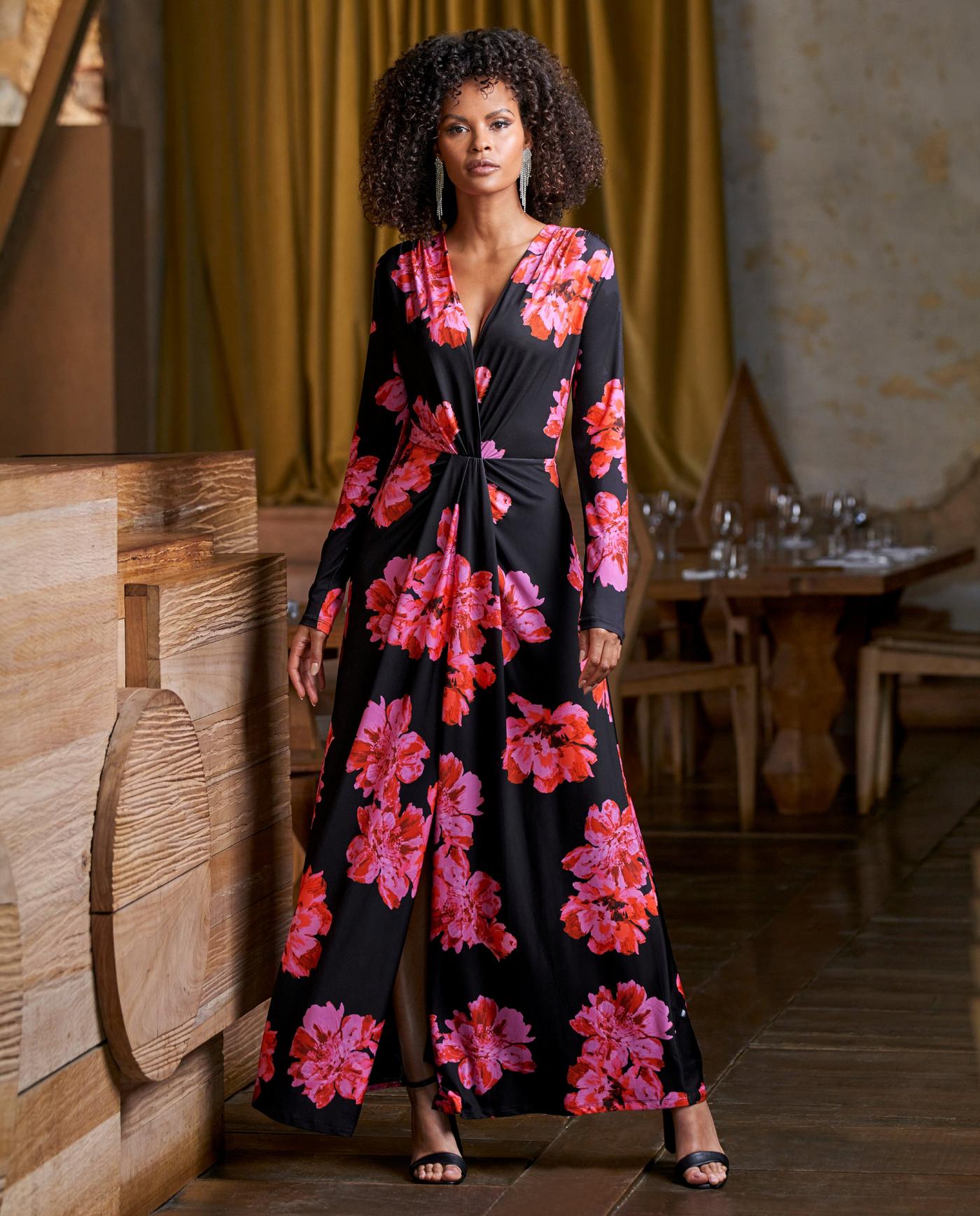 Floral knit maxi hot sale dress