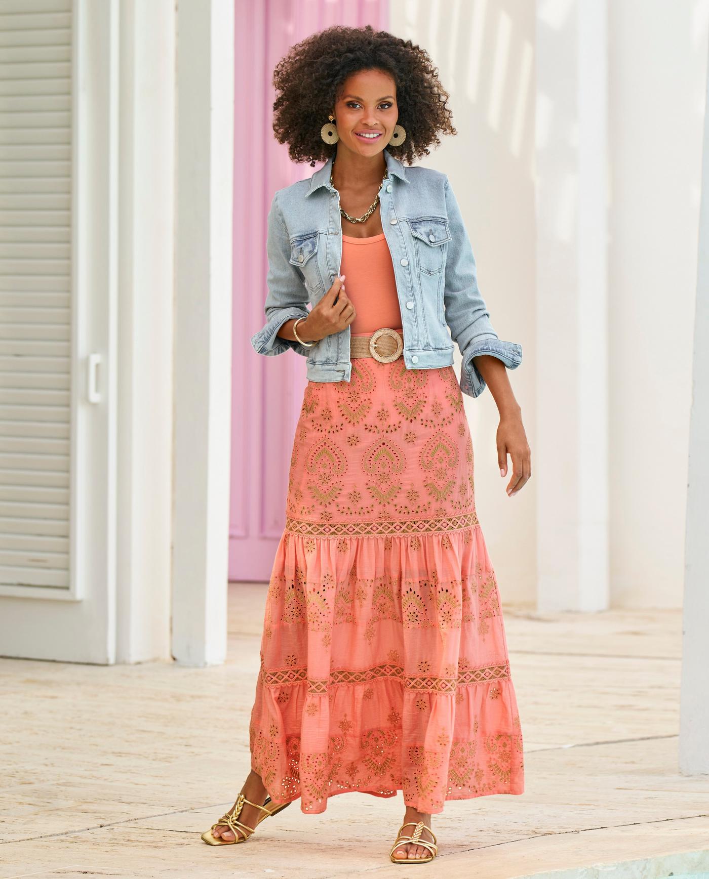 Boho skirt shop jean jacket