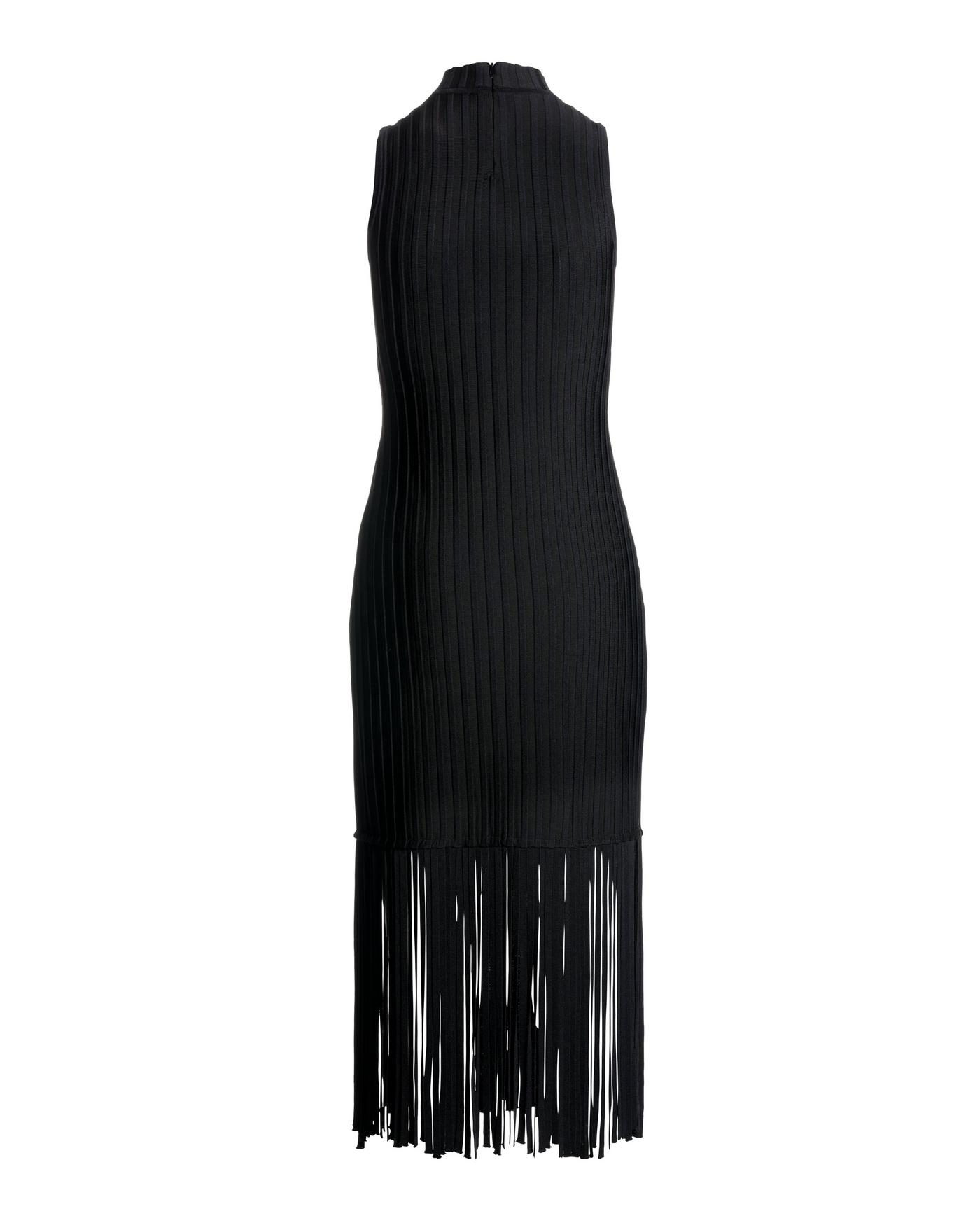 Bandage Knit Mock neck Fringe Midi Dress - Black