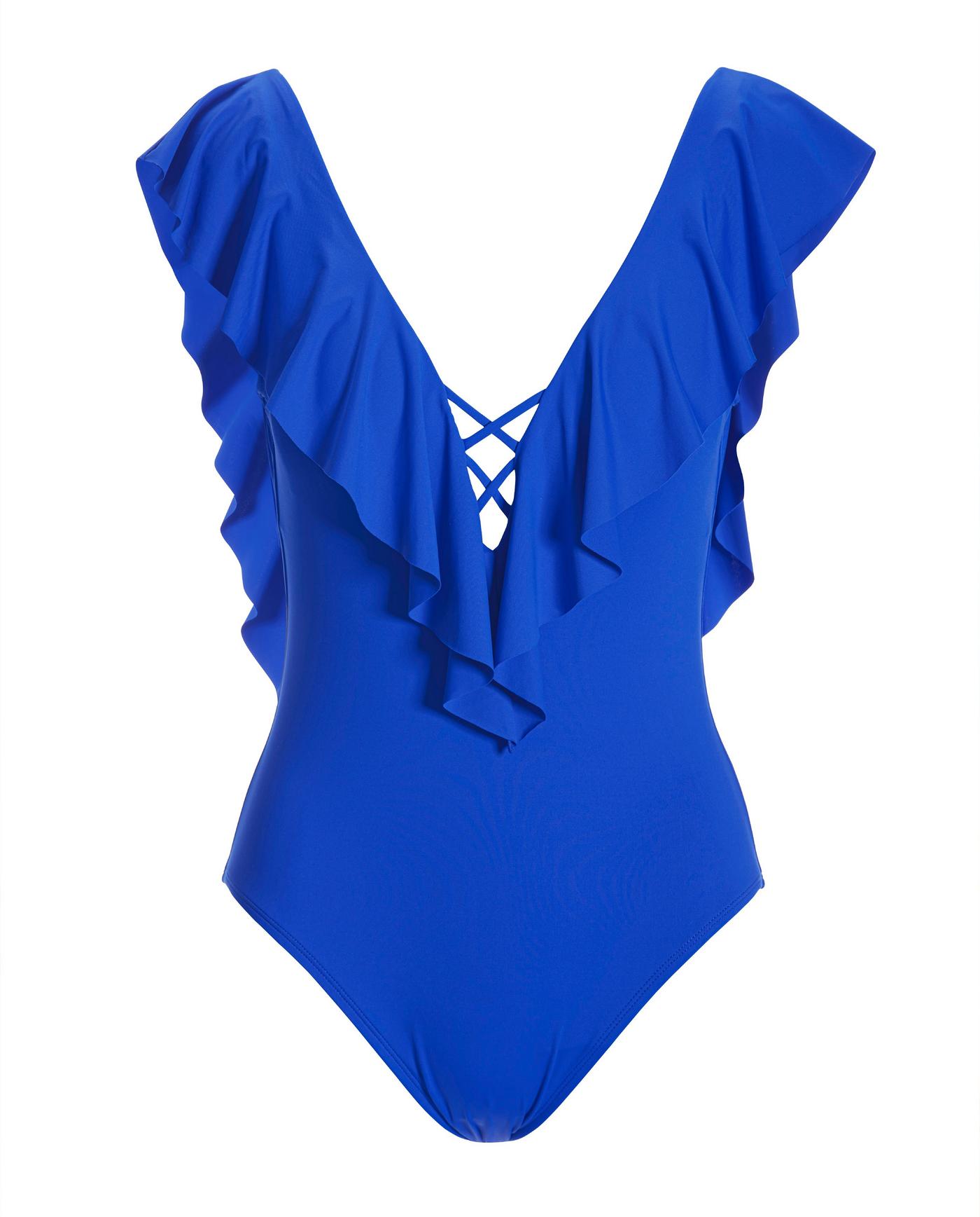 Ruffle Plunge One Piece Blue