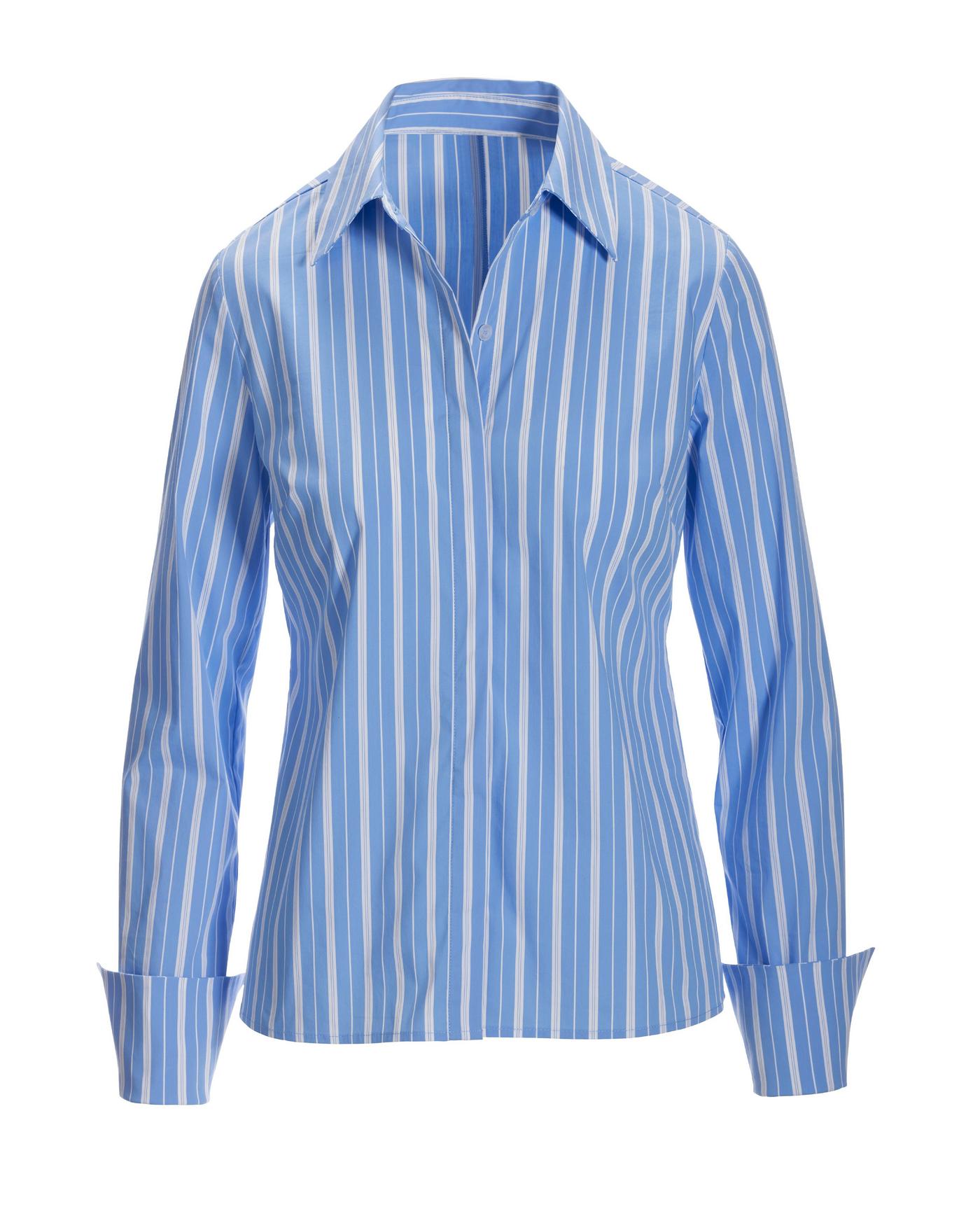 Essential Stripe Sophia Button Up Poplin Shirt Blue White