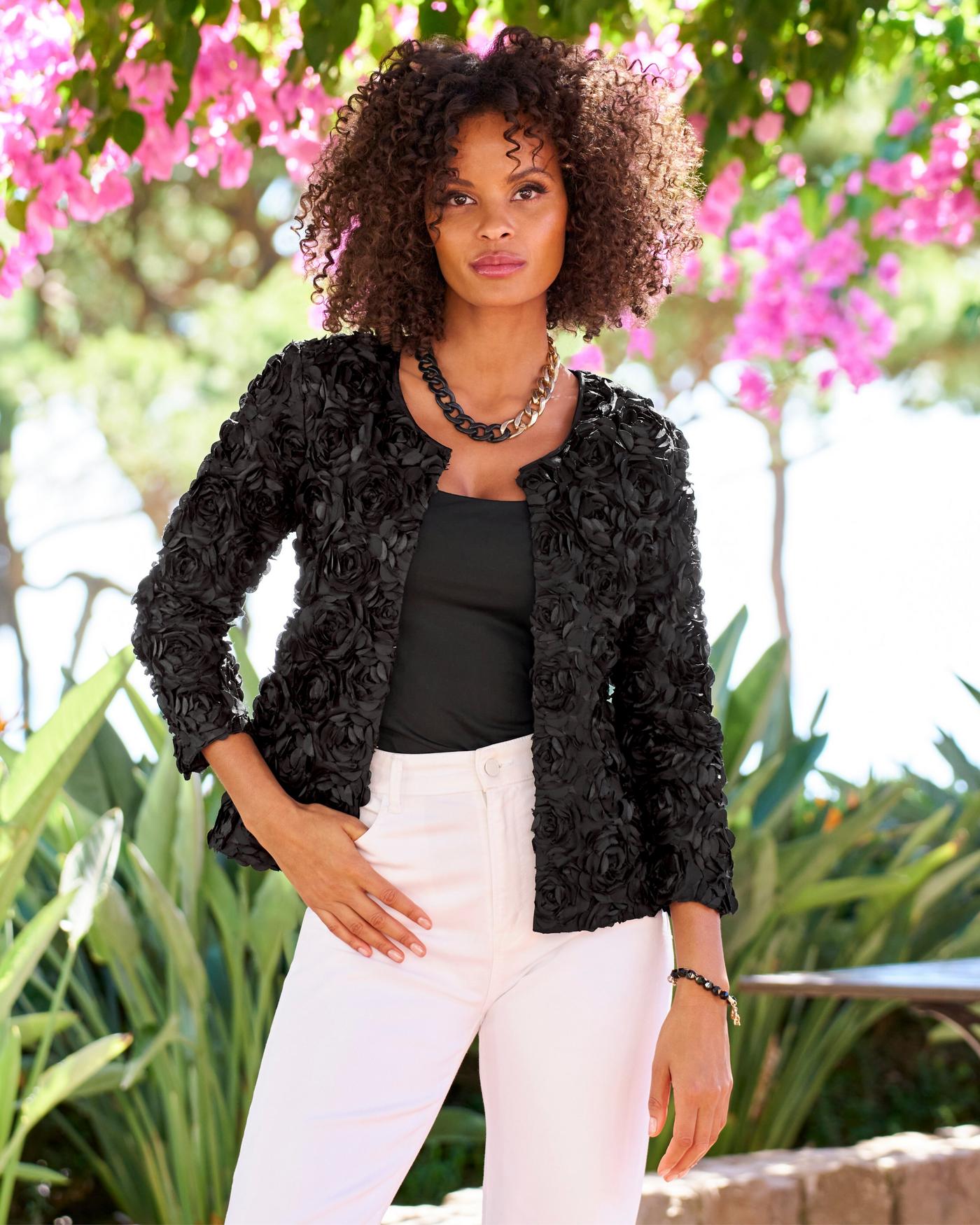 Rosette three quarter sleeve Jacket Black