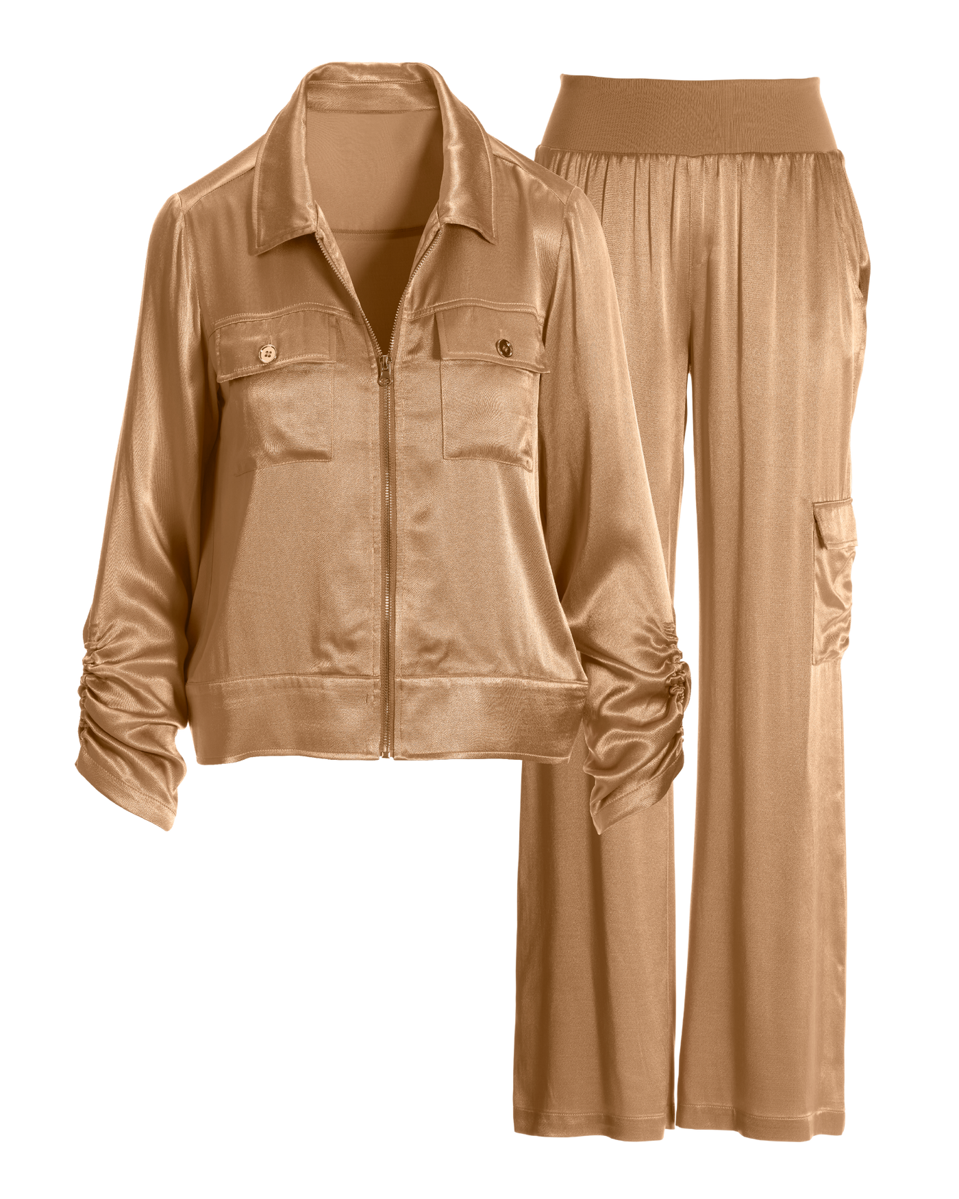 Charmeuse Utility Zip Wide Leg Cargo Set Champagne | Boston Proper