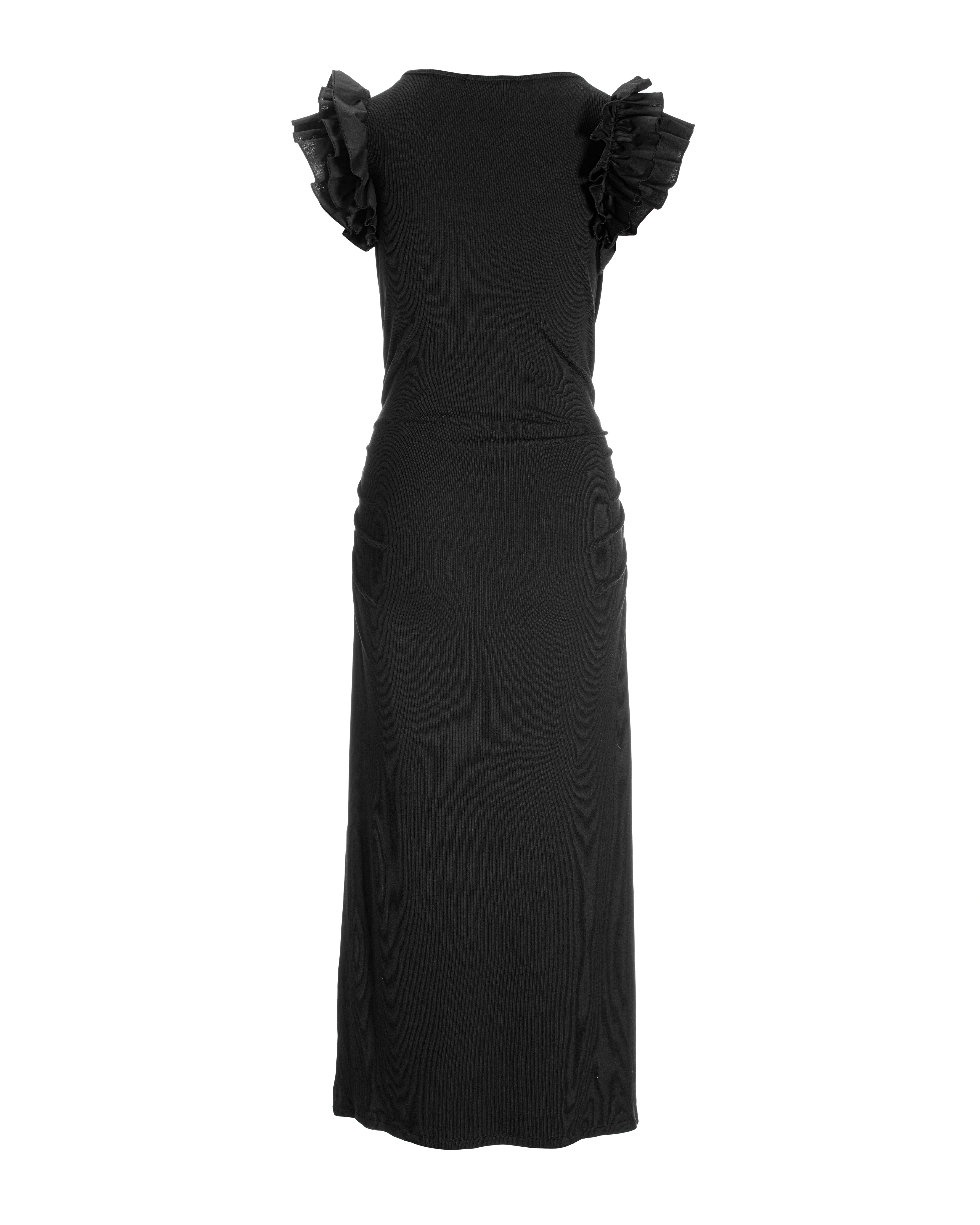 Ruffle Knit Rib Ruched Dress Black | Boston Proper