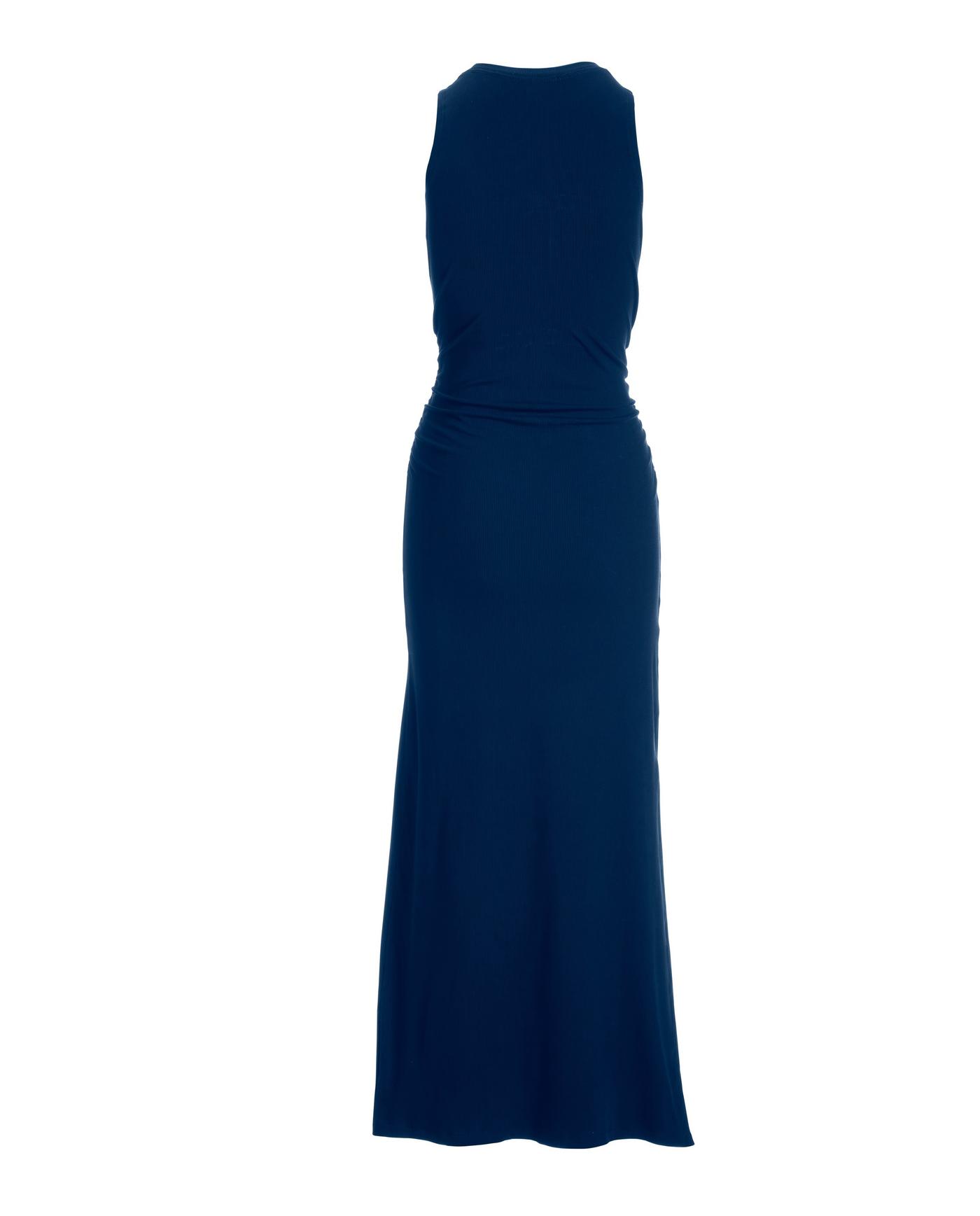 Ruched Knit Henley Maxi Dress Navy