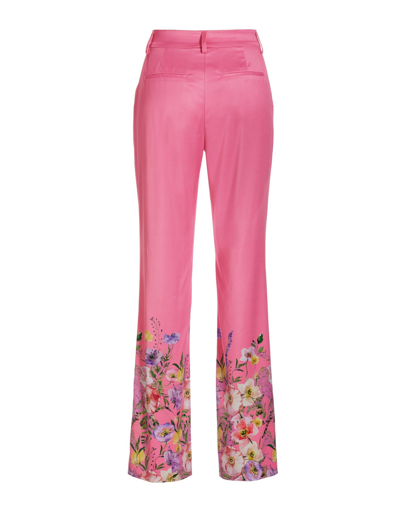 Malibu Spring Poppy Border Print Trouser Pant Pink