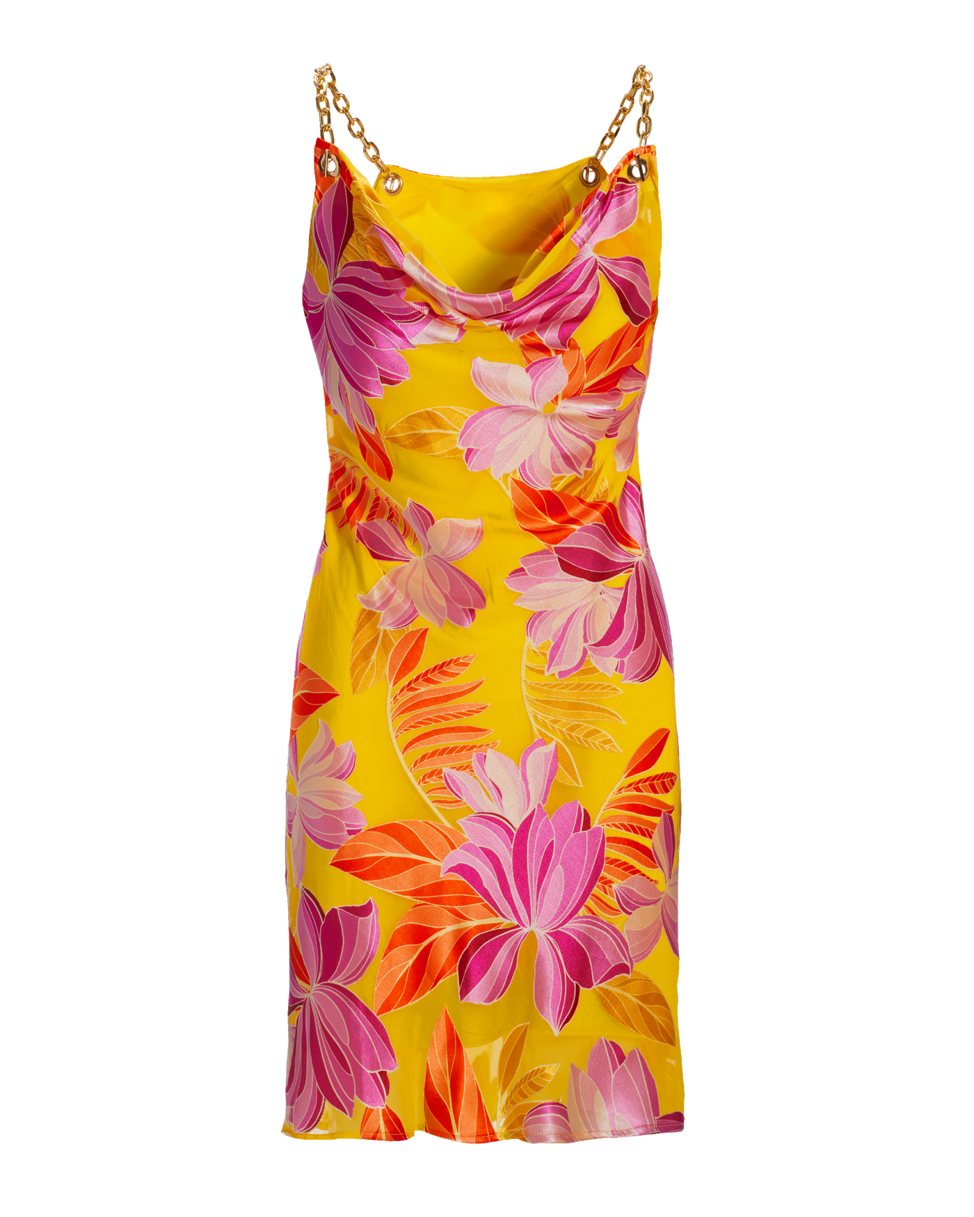 La Sirena Floral Burnout Chain Strap Cowl-Neck Shift Dress - Yellow /  Purple | Boston Proper