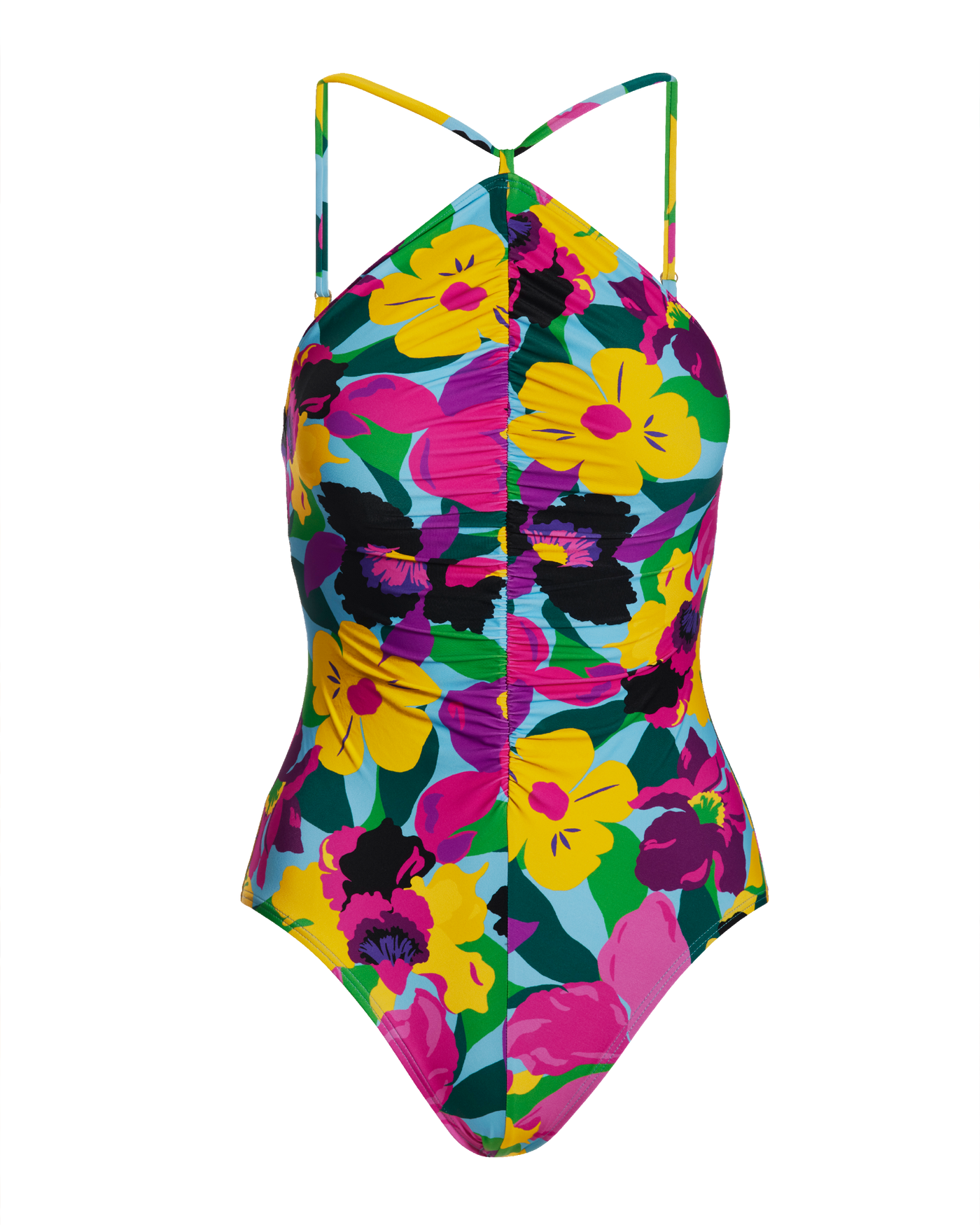 High neck fashion ruched swimsuit