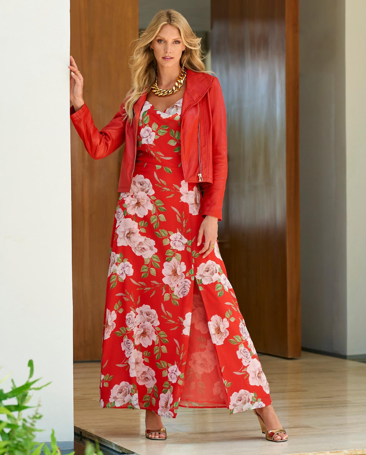 Leather Collared Moto Jacket - Caliente Red | Boston Proper