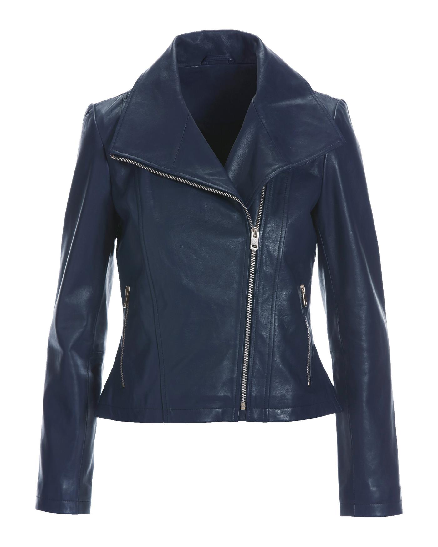 Leather Collared Moto Jacket - Navy | Boston Proper