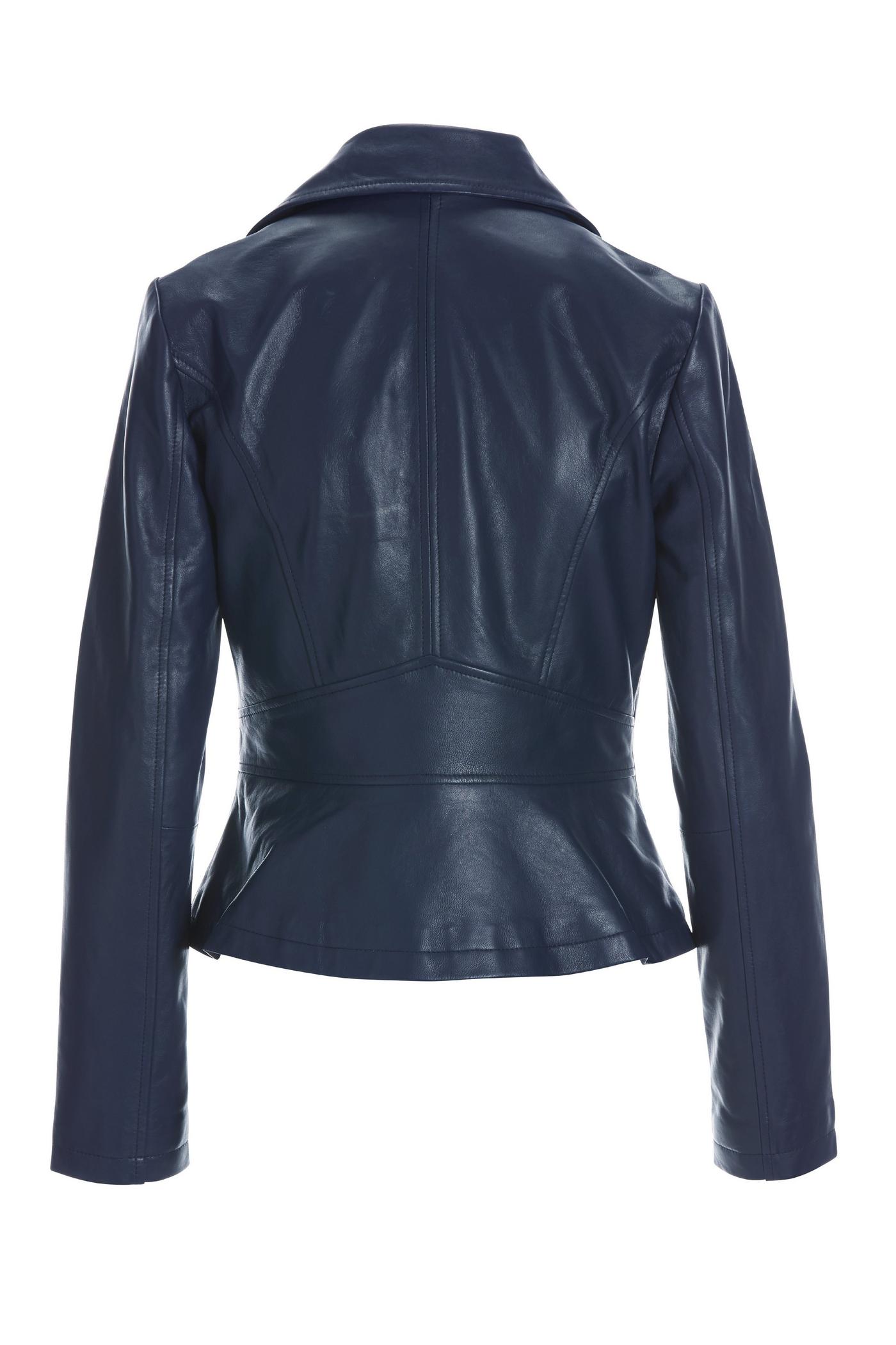 Leather Collared Moto Jacket - Navy | Boston Proper