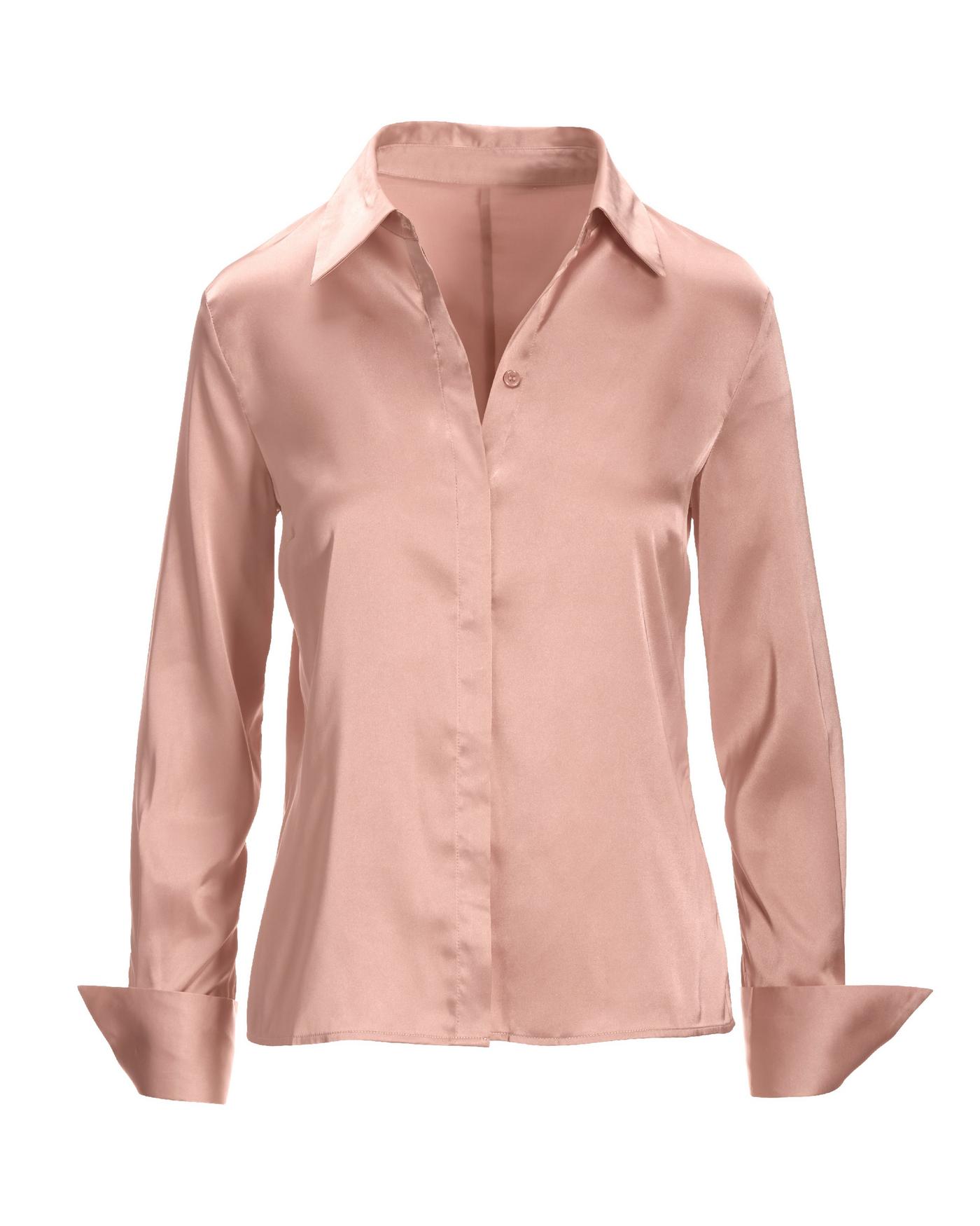 Sophia Button Up Charmeuse Blouse (2AM90) - Dusty Rose