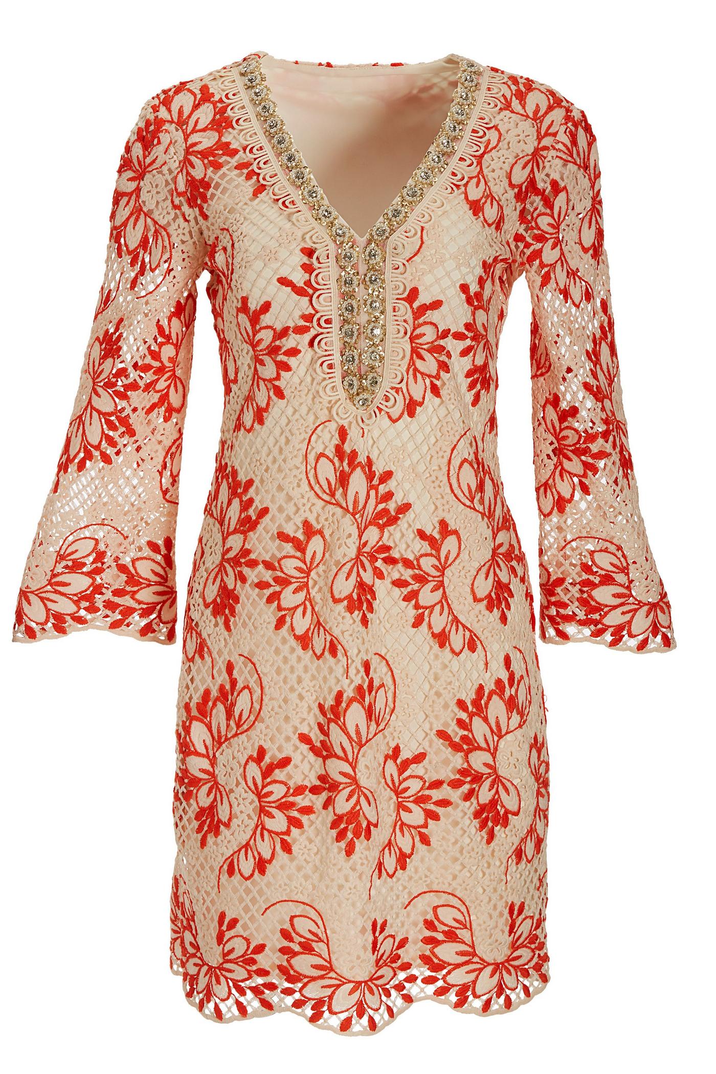 Crochet Embellished Tunic Dress - Orange | Boston Proper