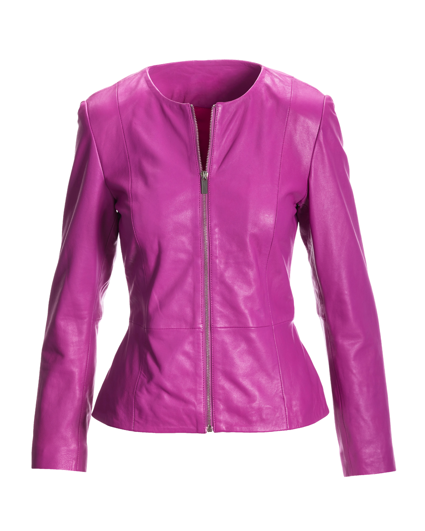 Blueleaブルレア　Peplum jacket Collarless Peplum Leather Jacket - Vivid Viola Purple | Boston Proper
