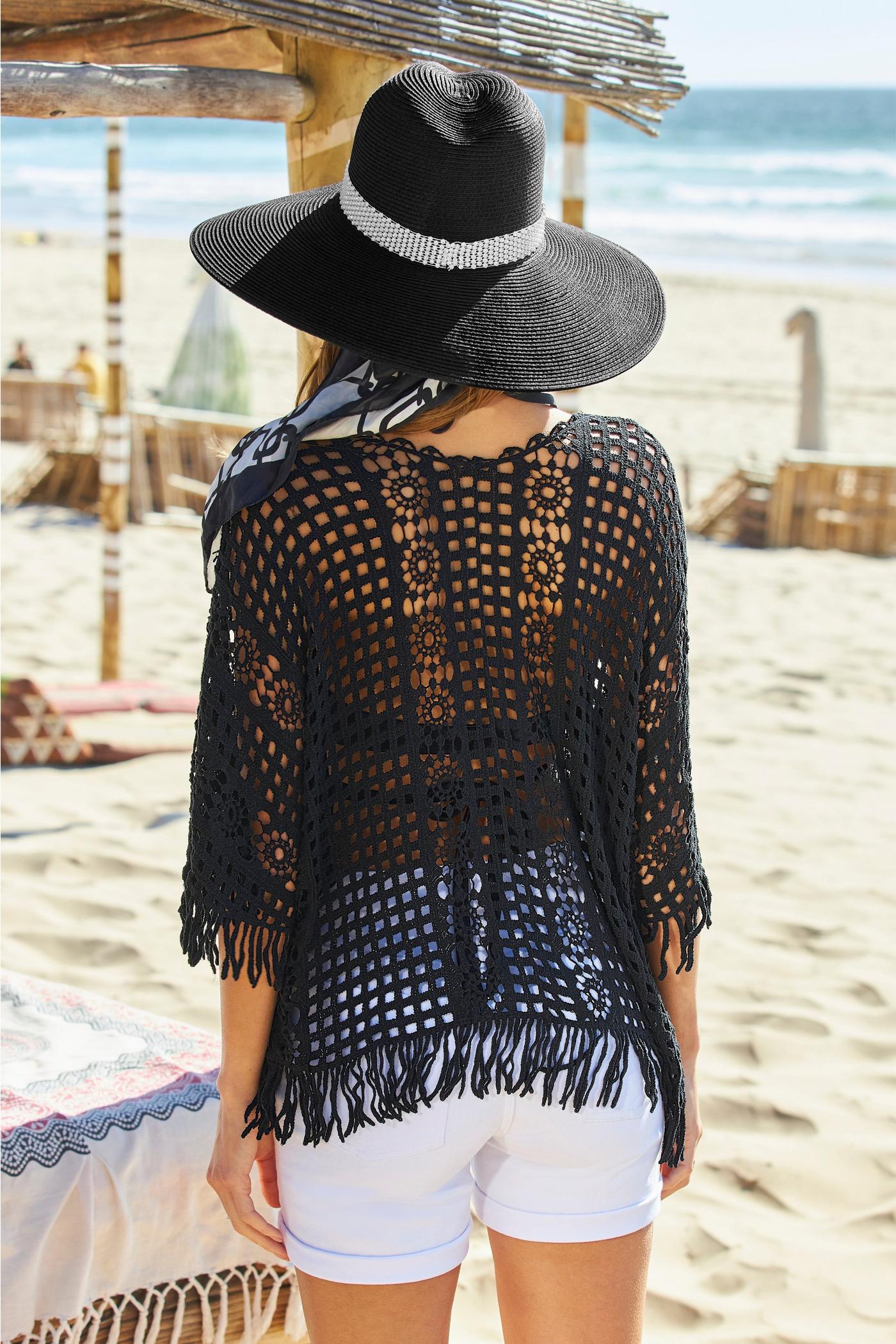 Effortless Crochet Pullover Poncho - Black | Boston Proper