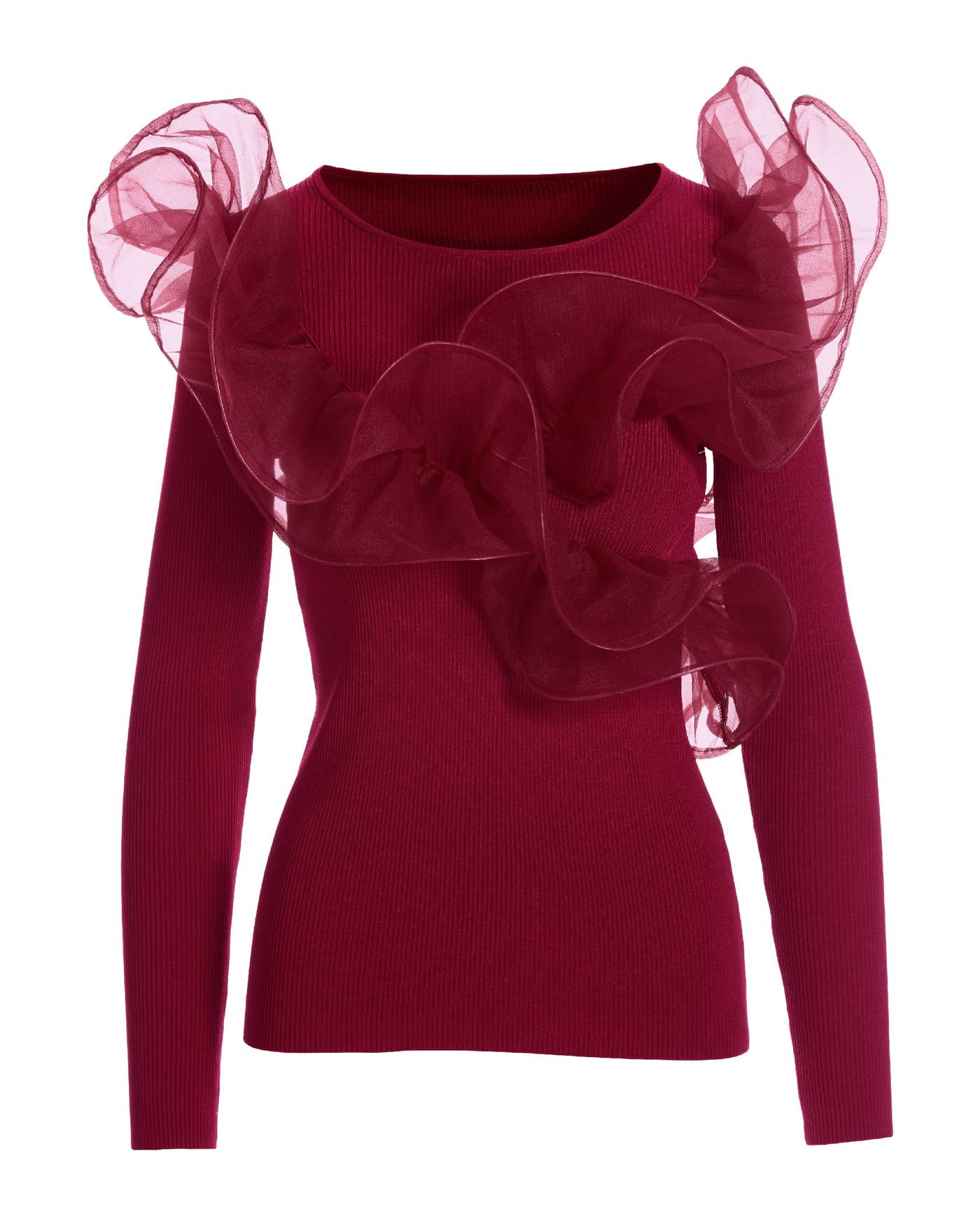 Red frilly jumper hotsell