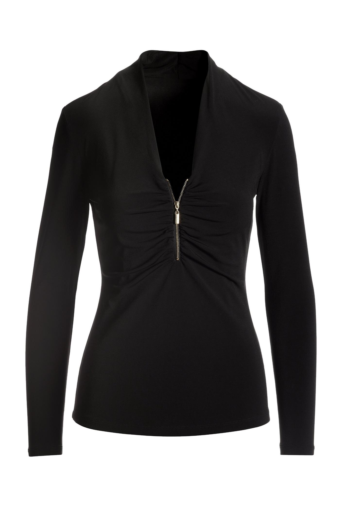 Ruched Zipper Neckline Top - Black | Boston Proper