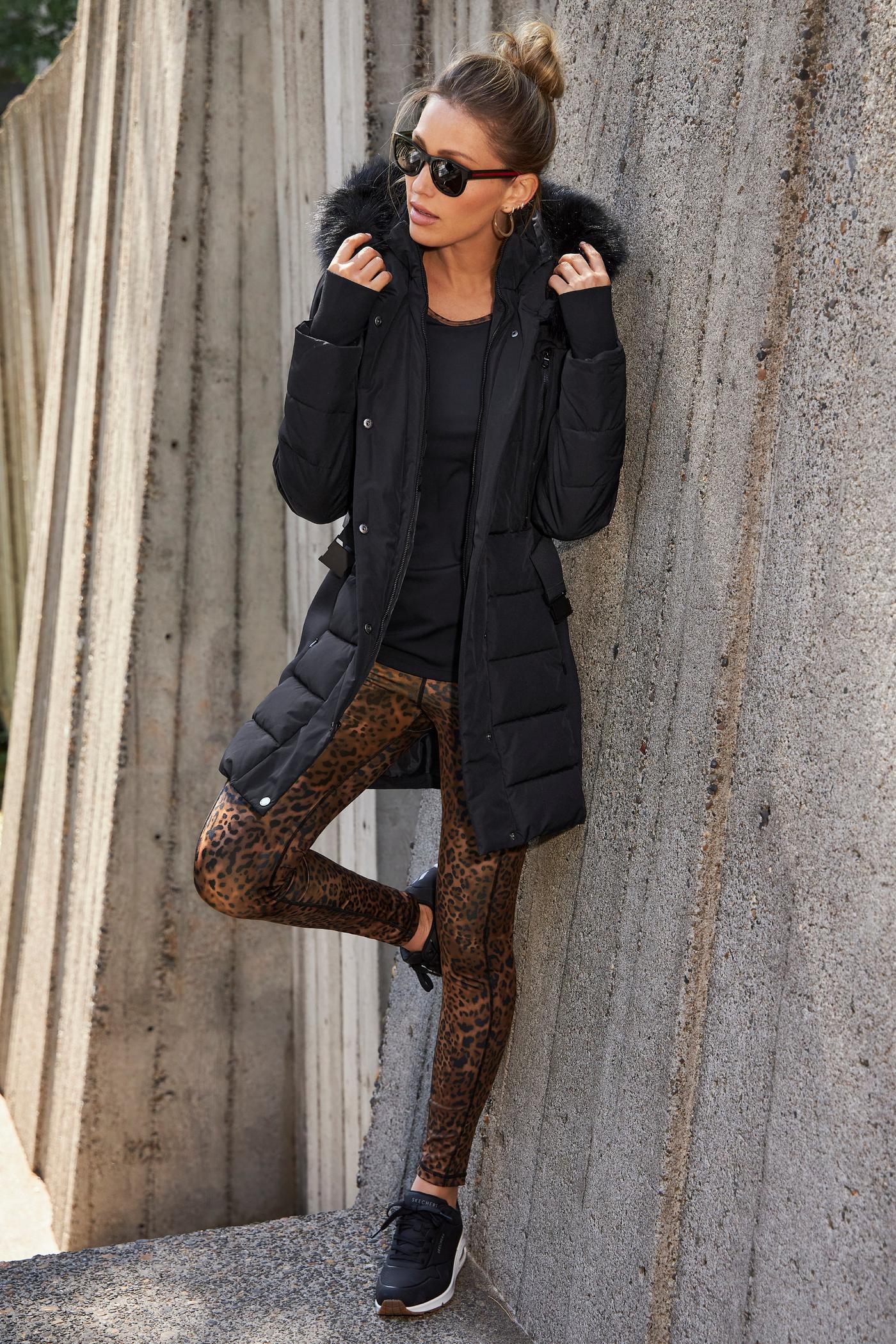 Belted Faux Fur Trim Puffer Jacket - Black | Boston Proper