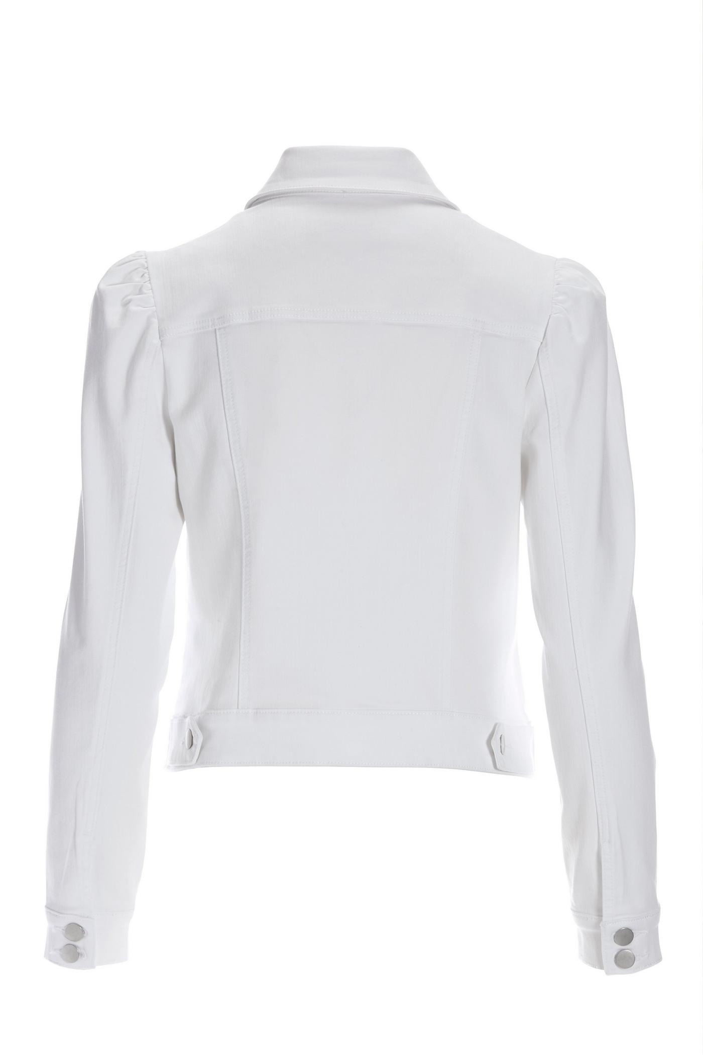 White Balloon Sleeve Crop Denim Jacket Denim Puff-Sleeve Jacket