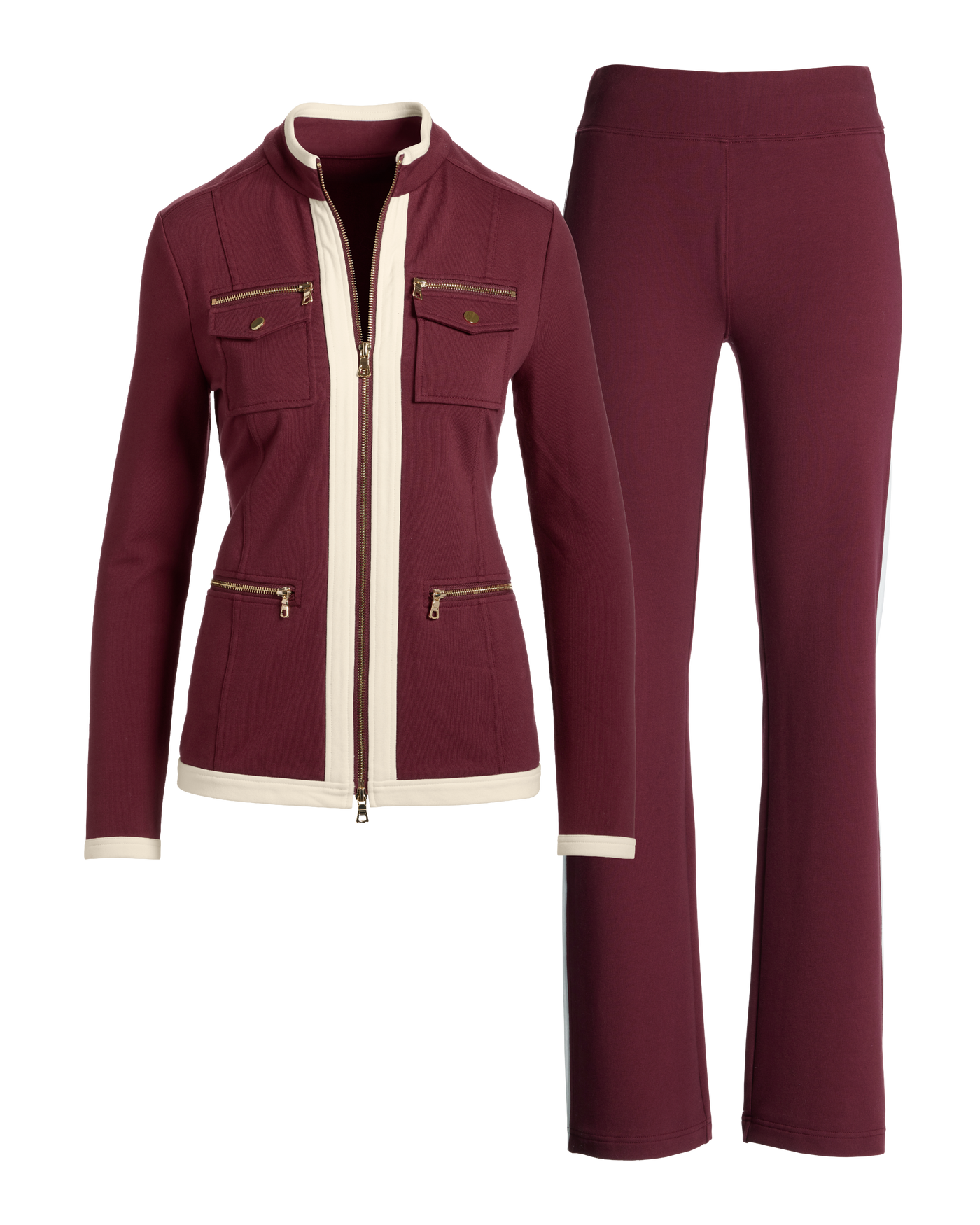 Chic Zippered Sport Coordinate Set Black/White